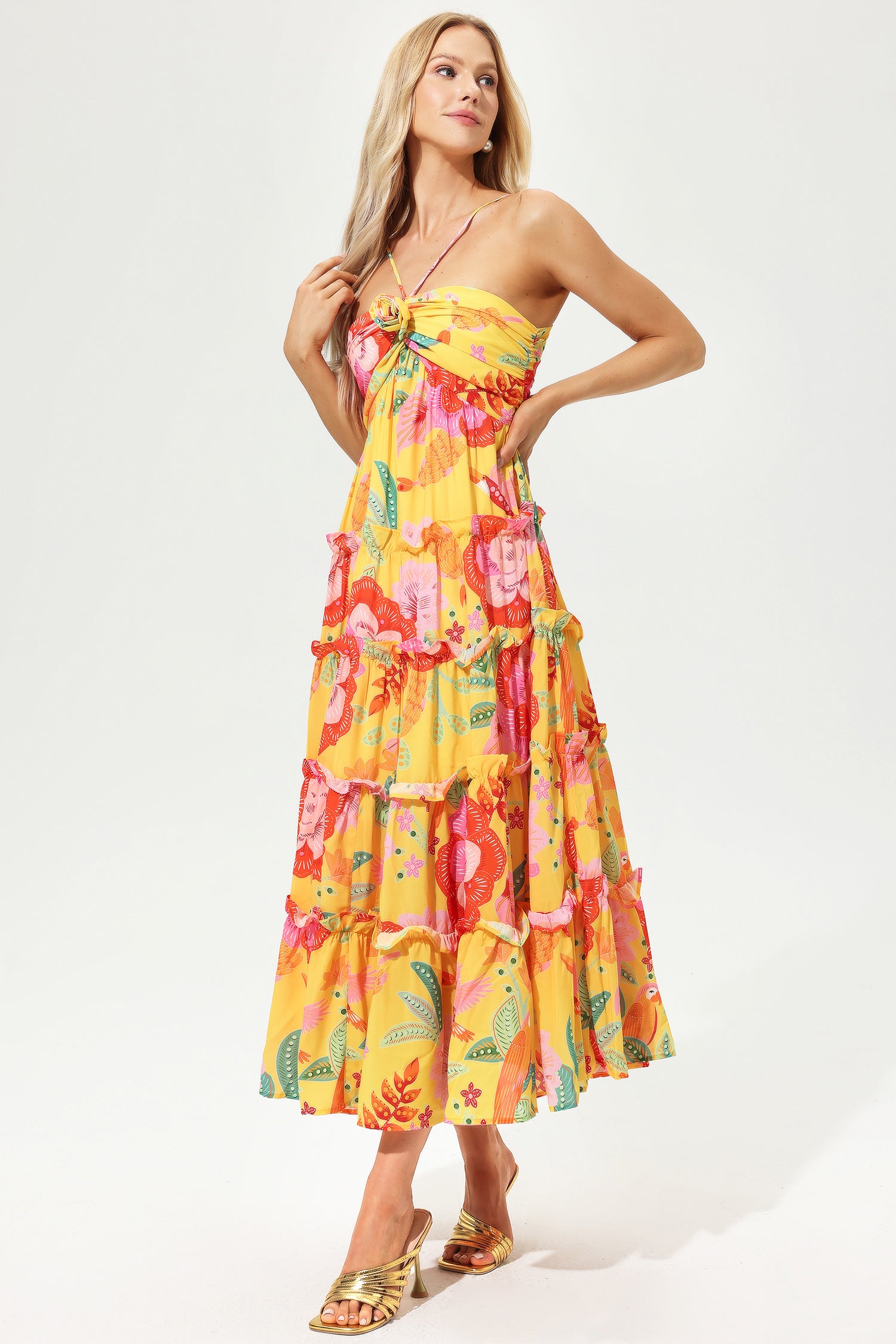 Floral Ruffle Hem Cami Maxi Dress