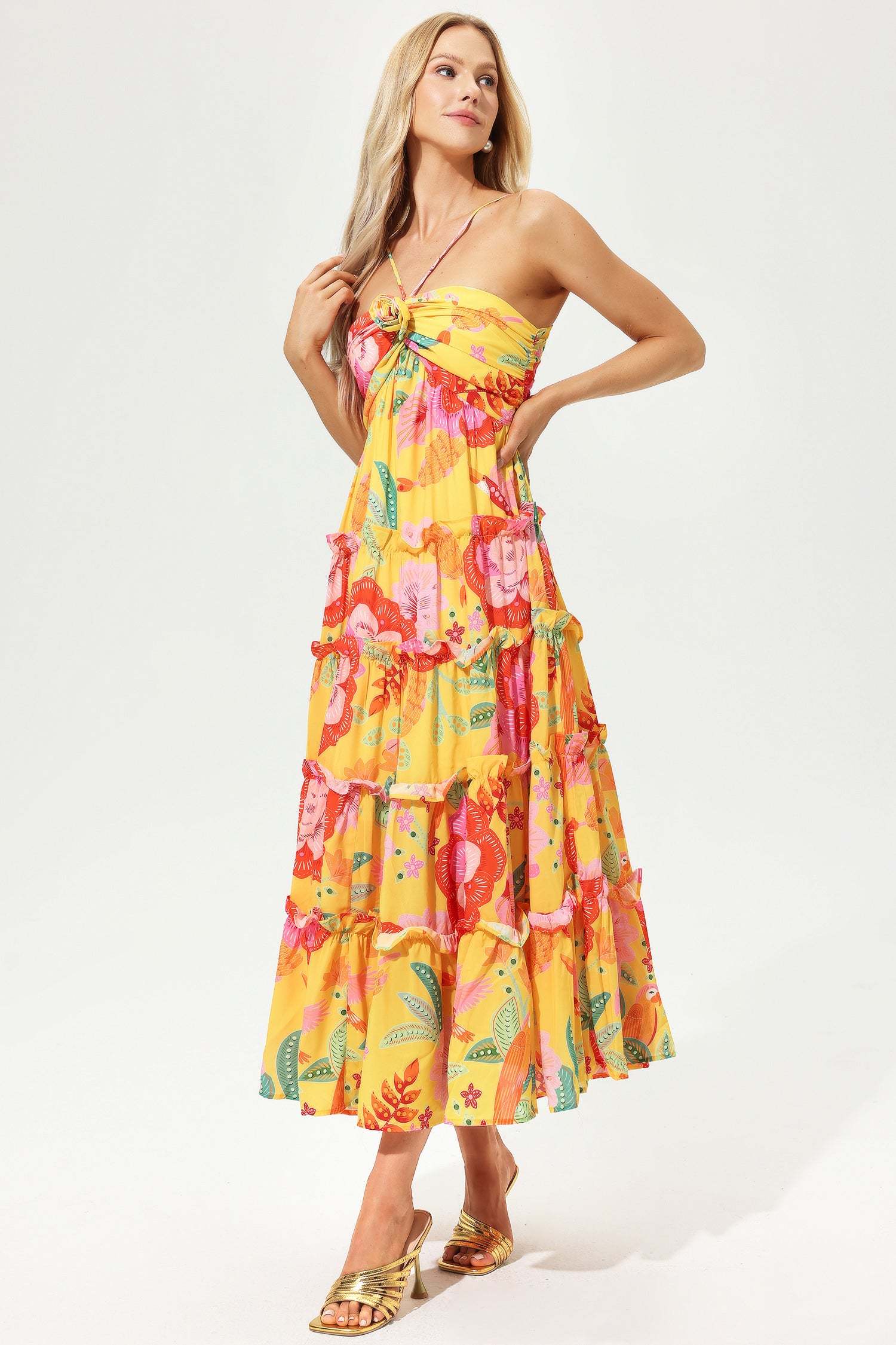 Floral Ruffle Hem Cami Maxi Dress