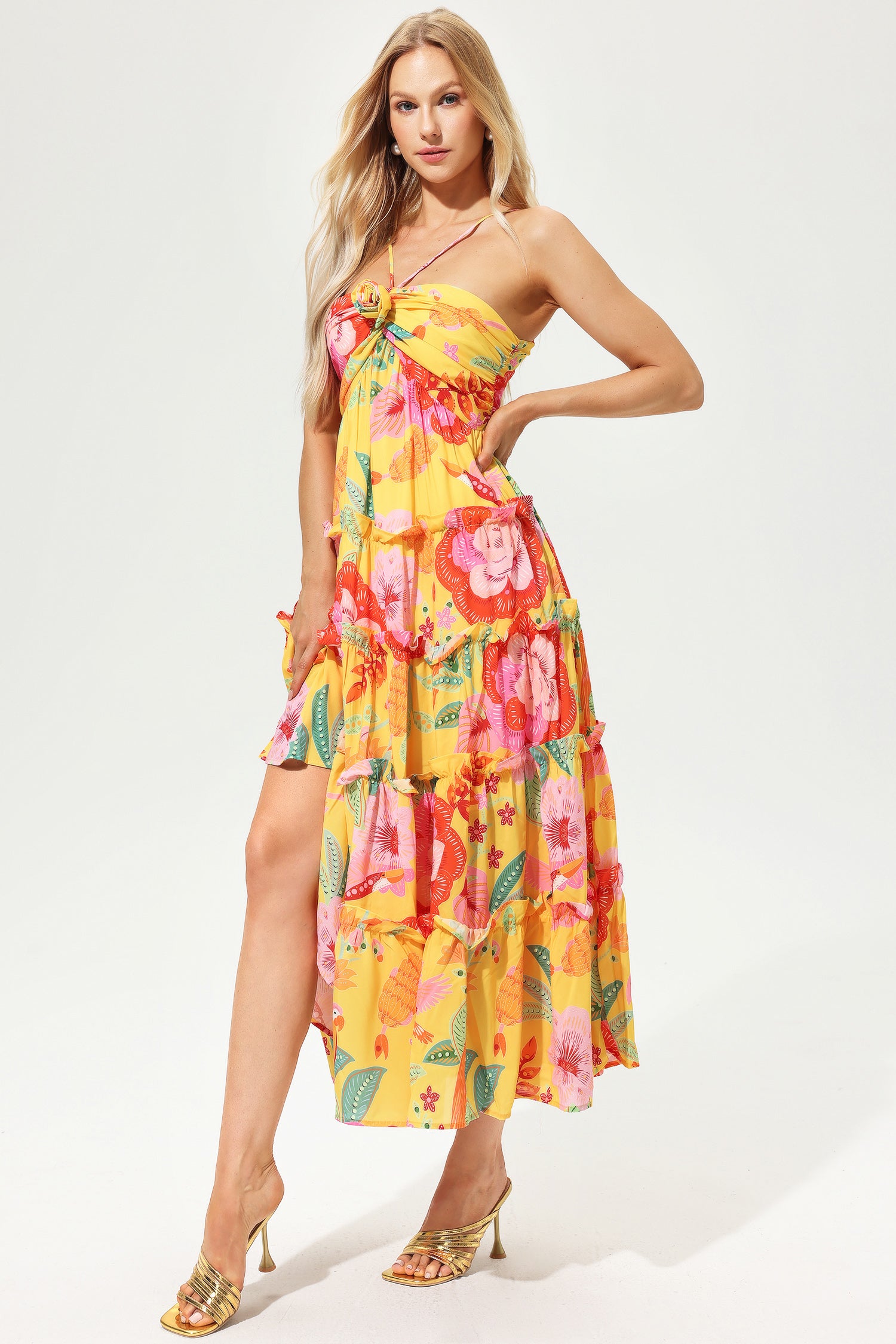 Floral Ruffle Hem Cami Maxi Dress