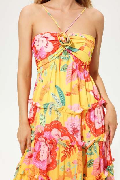 Floral Ruffle Hem Cami Maxi Dress