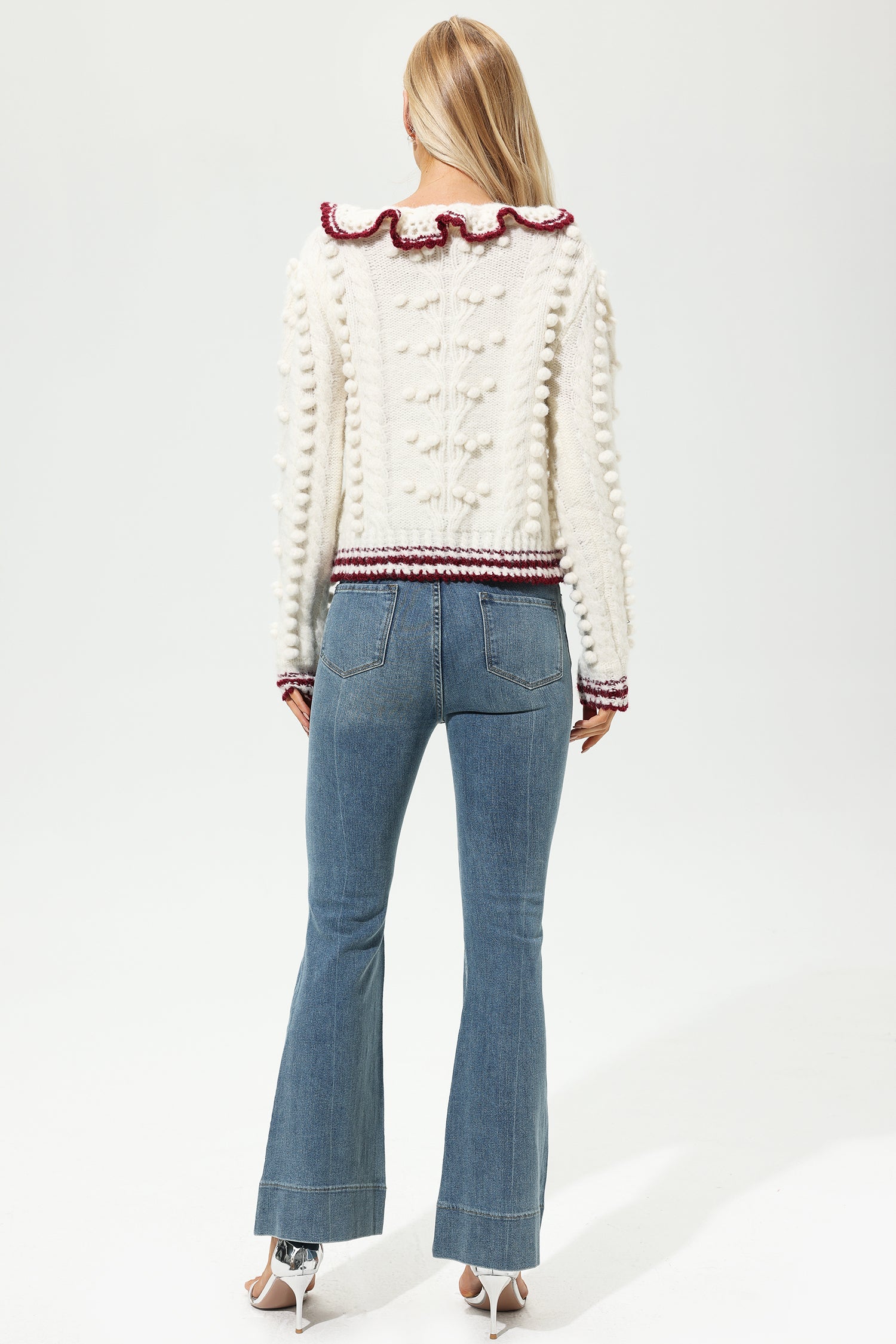 Wool Long Sleeve Crew Collar Crochet Sweater