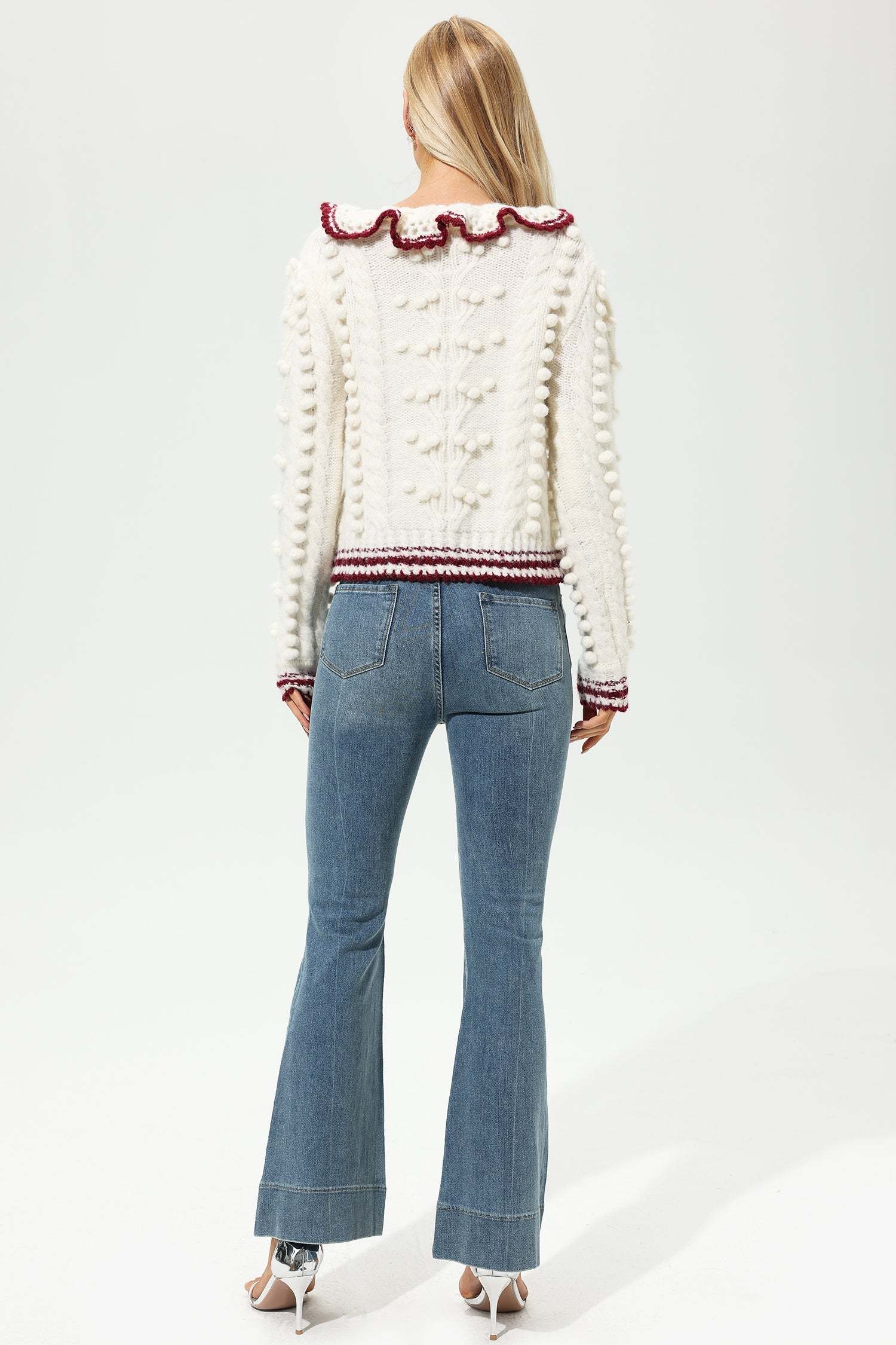 Wool Long Sleeve Crew Collar Crochet Sweater