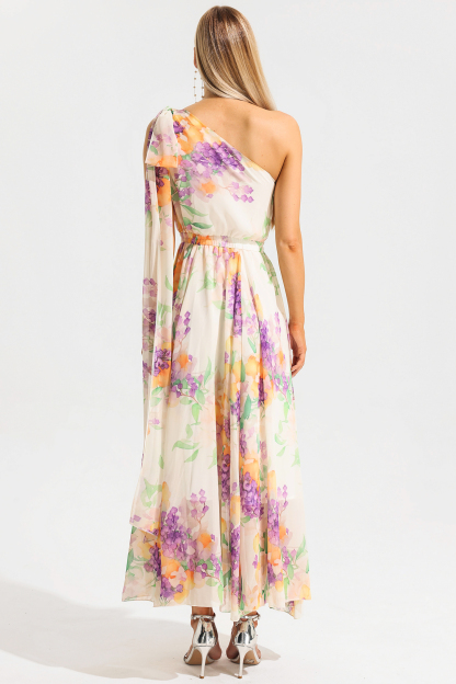 Floral  One Shoulder Sleeveless Hight Waist Maxi Dress