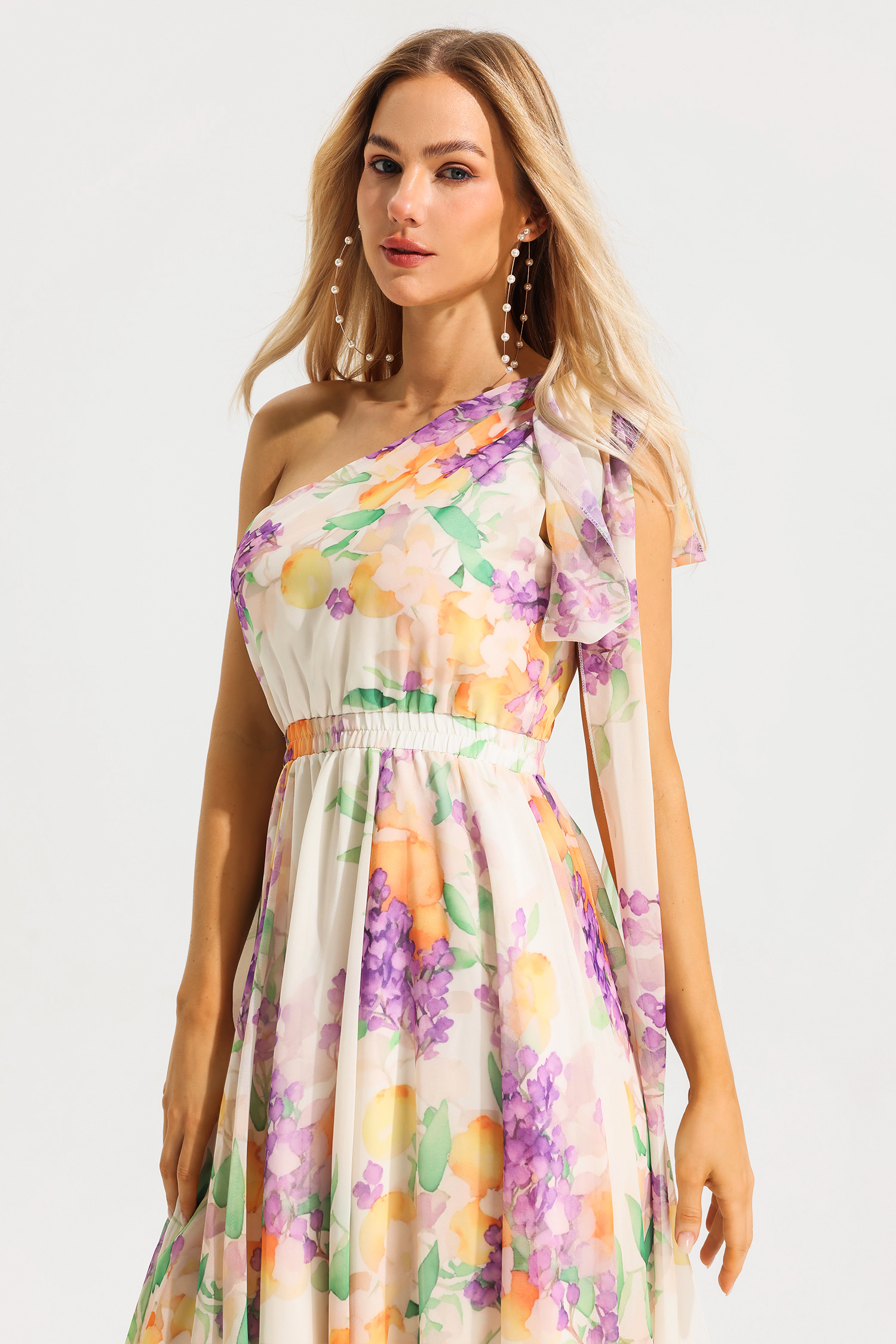 Floral  One Shoulder Sleeveless Hight Waist Maxi Dress