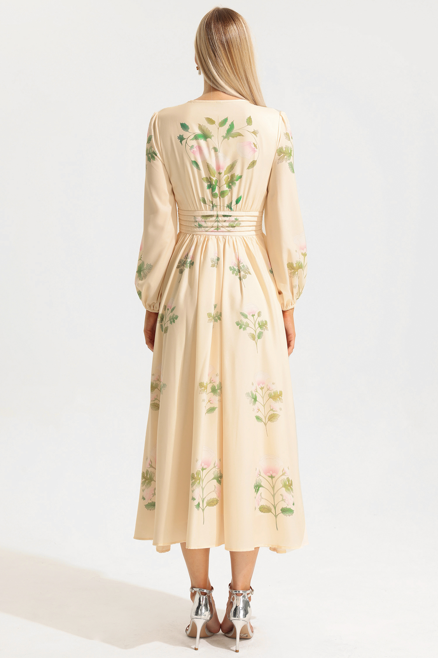 Floral Round Neck Long Sleeve Maxi Dress