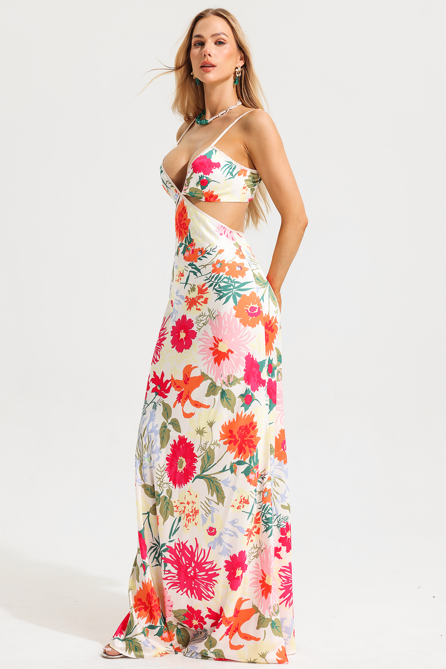 Floral Cut-Out Slip Maxi Dress