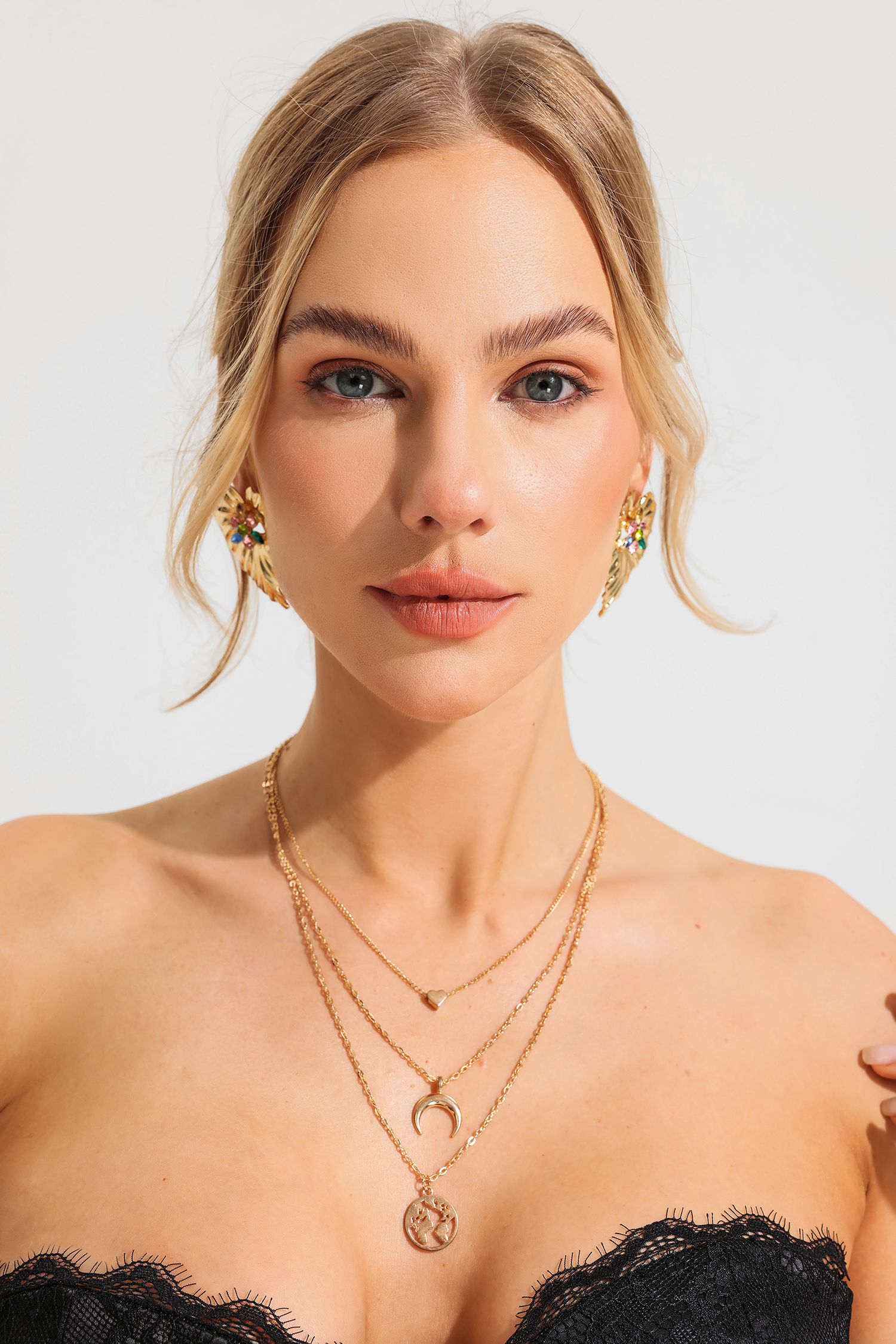 Stud Heart Shape Metal Multi-Layered Necklace