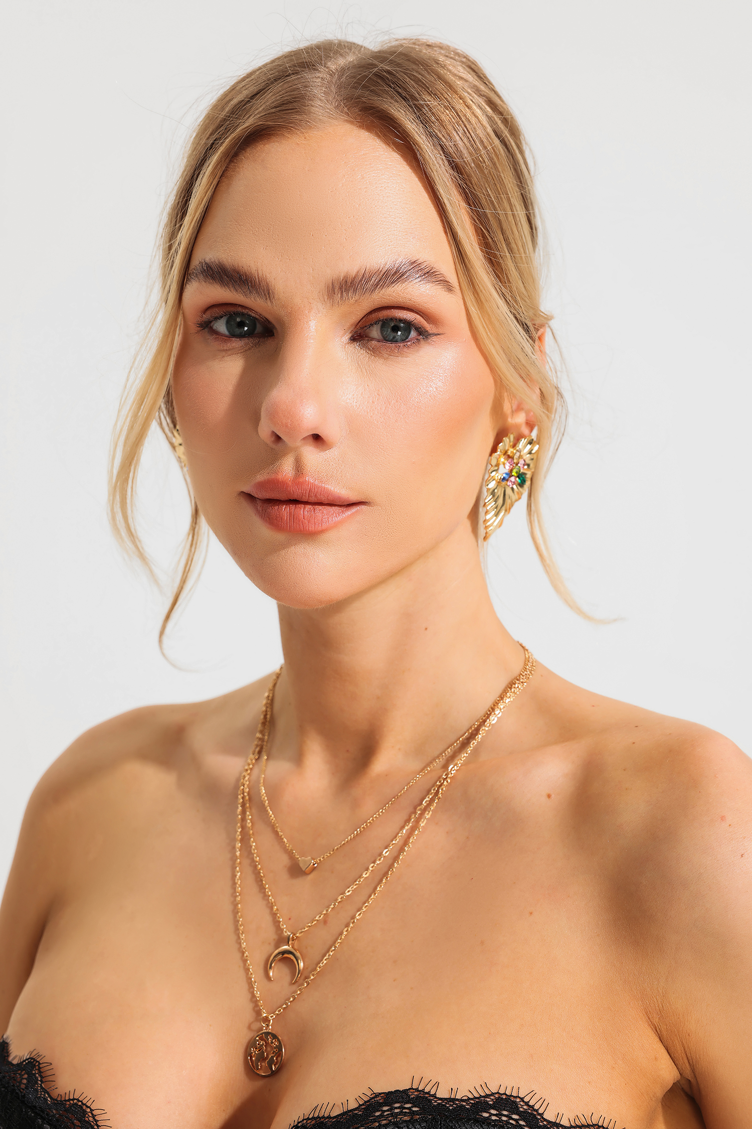 Stud Heart Shape Metal Multi-Layered Necklace