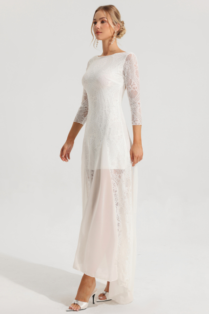 Lace Backless Long Sleeve Maxi Dress