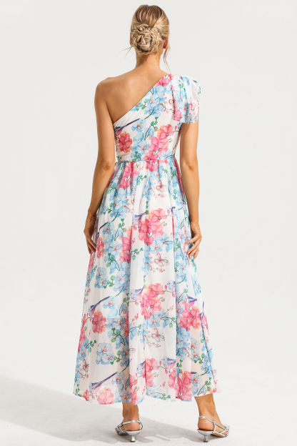 Floral One Shoulder Split Midi Dress