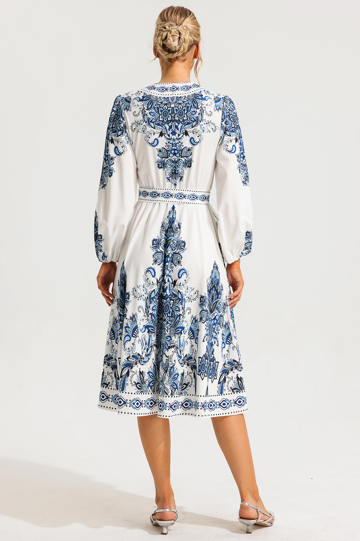 [Copy]Paisley Single Breasted Long Sleeve Mini Dress With Belt