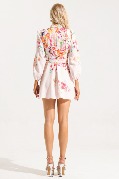 Floral Button Long Sleeve Mini Dress