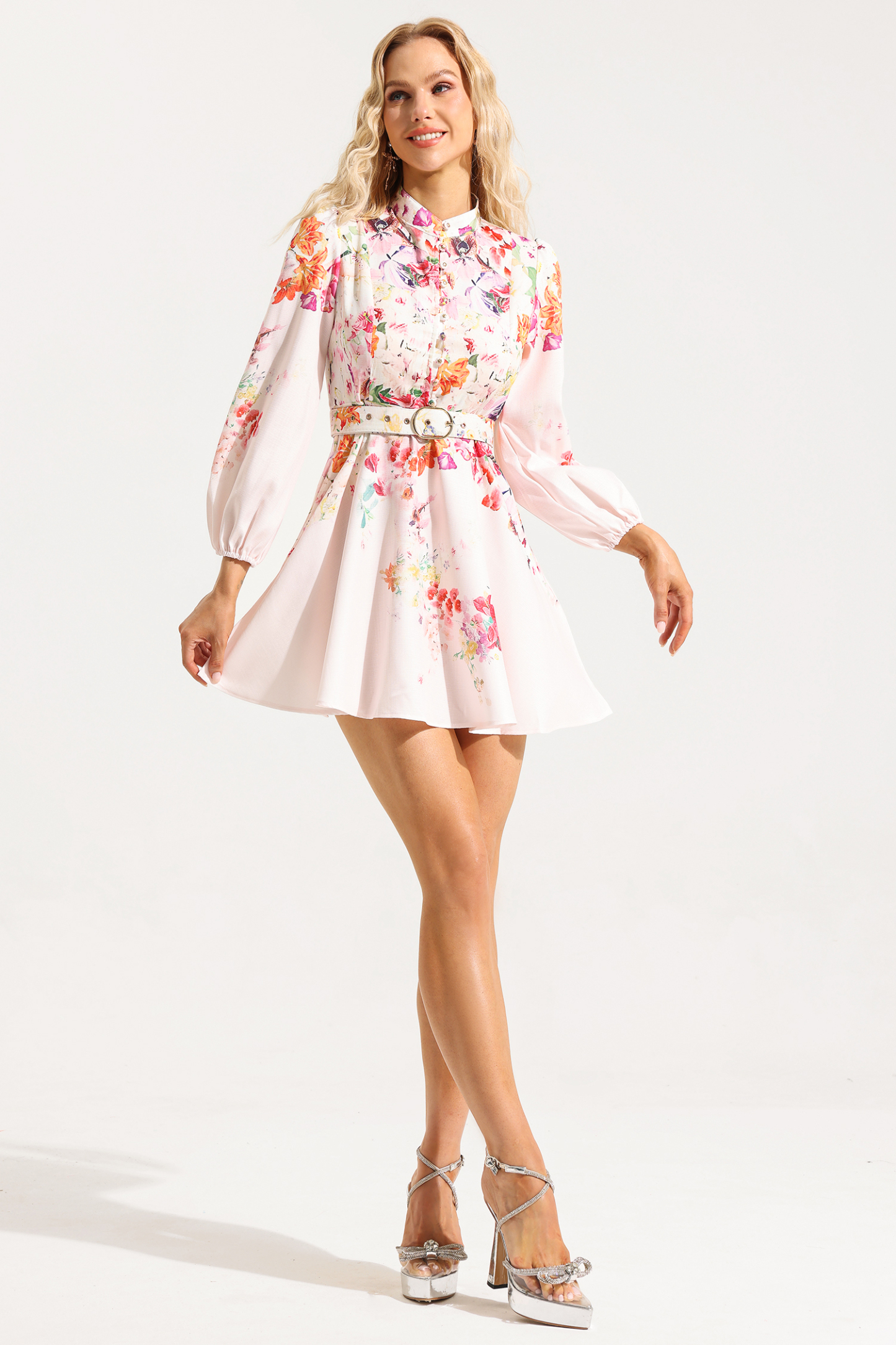 Floral Button Long Sleeve Mini Dress