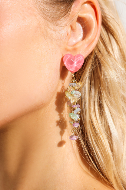 Heart Colored Gravel Drop Earrings