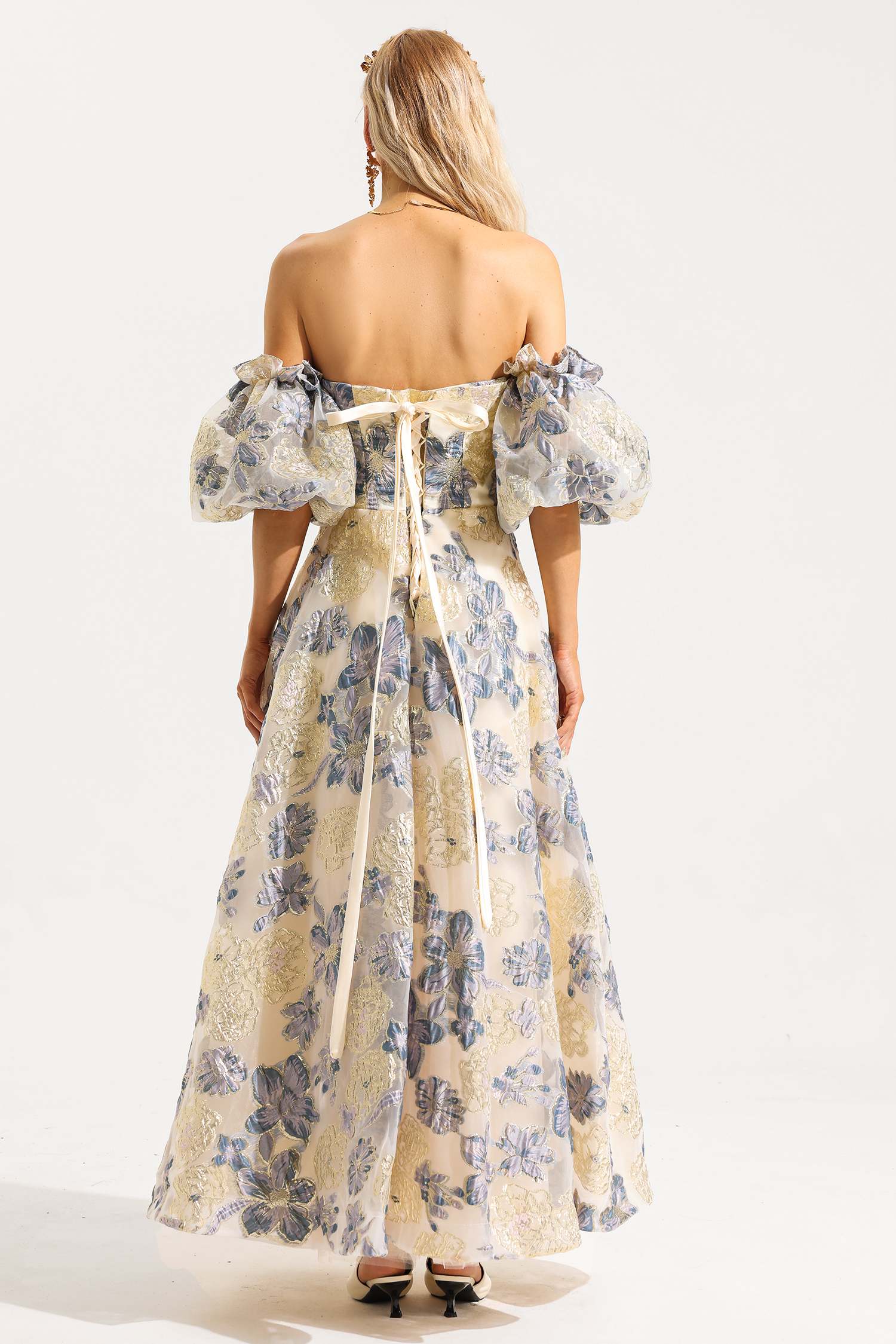 Jacquard Off-Shoulder Midi Dress