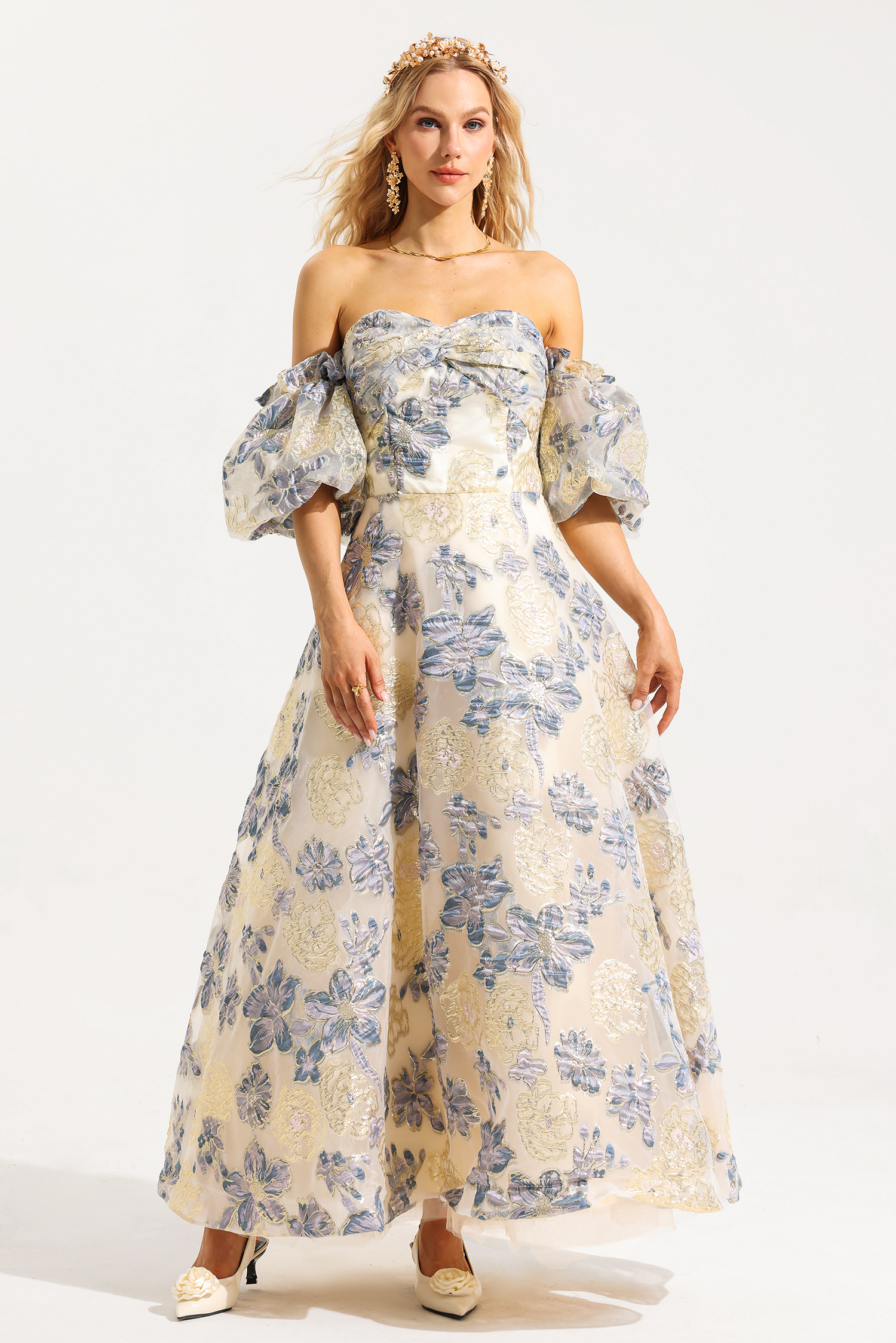 Jacquard Off-Shoulder Midi Dress