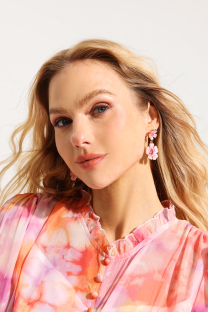 Enamel Floral Imitation Gemstone Drop Earrings