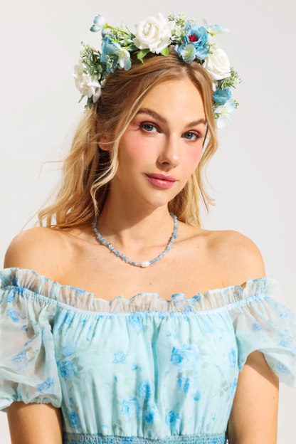 Floral Ruffle Pleated Off-Shoulder Midi Dress