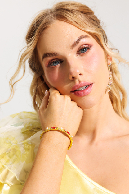 Faux Pearl Enamel Cuff Bracelet