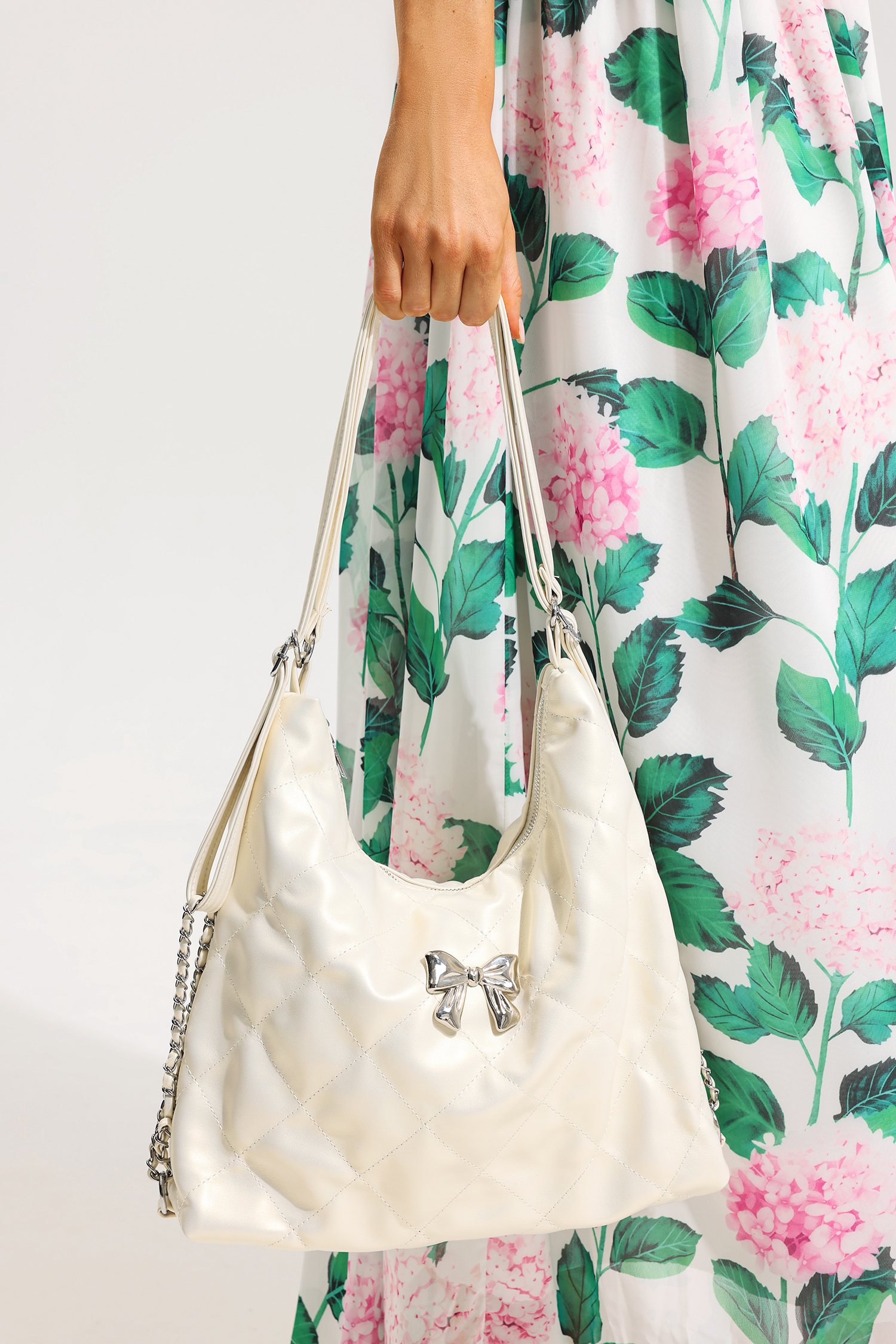 Solid Faux Leather Bow Bag