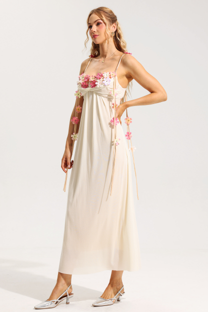 3D Floral Mesh Sleeveless Midi Dress