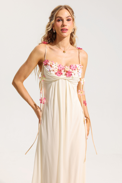 3D Floral Mesh Sleeveless Midi Dress