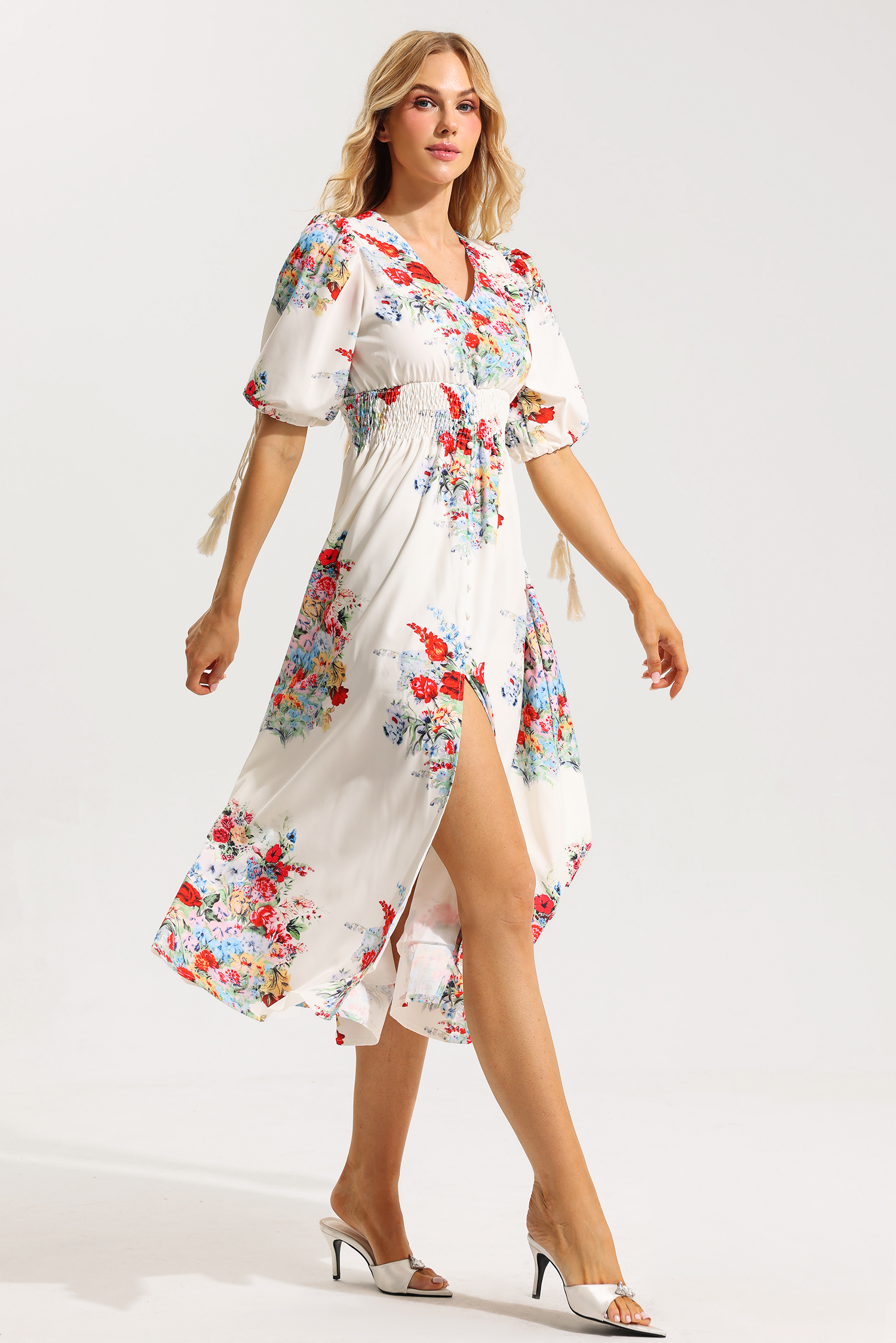 Floral Bottom Puff Sleeve Midi Dress