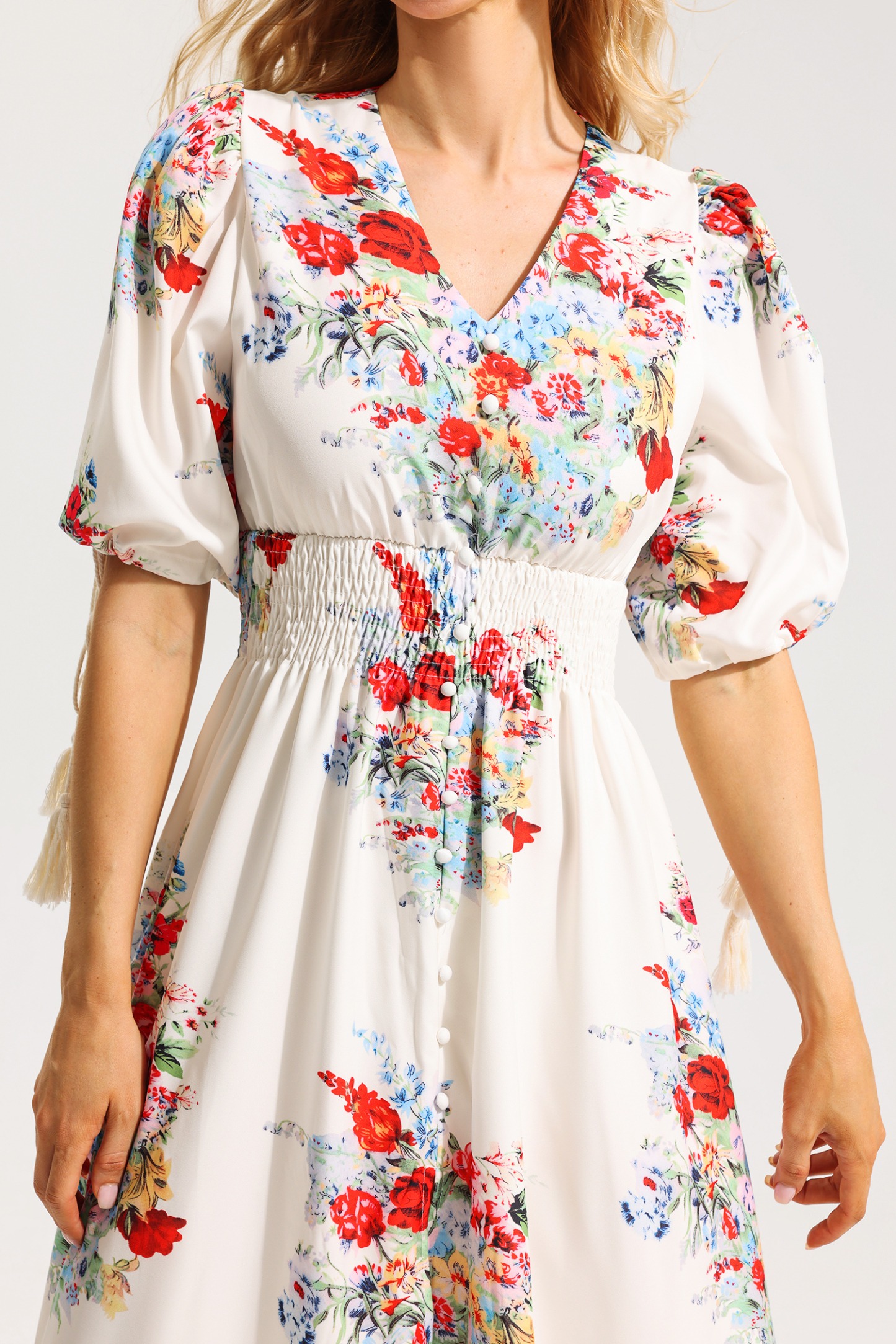Floral Bottom Puff Sleeve Midi Dress