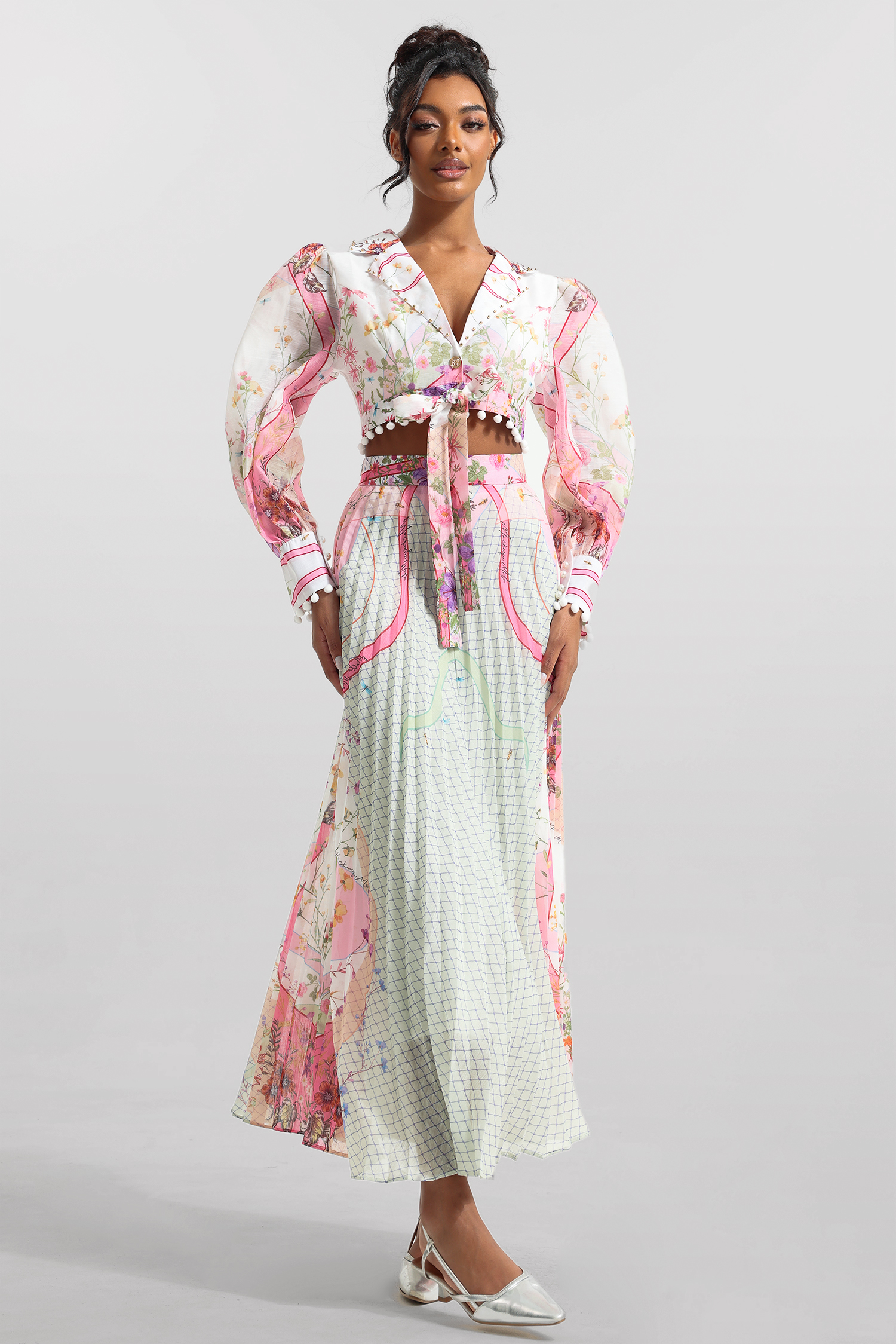 Floral Long Sleeve Top & Hight Waist Skirt Set