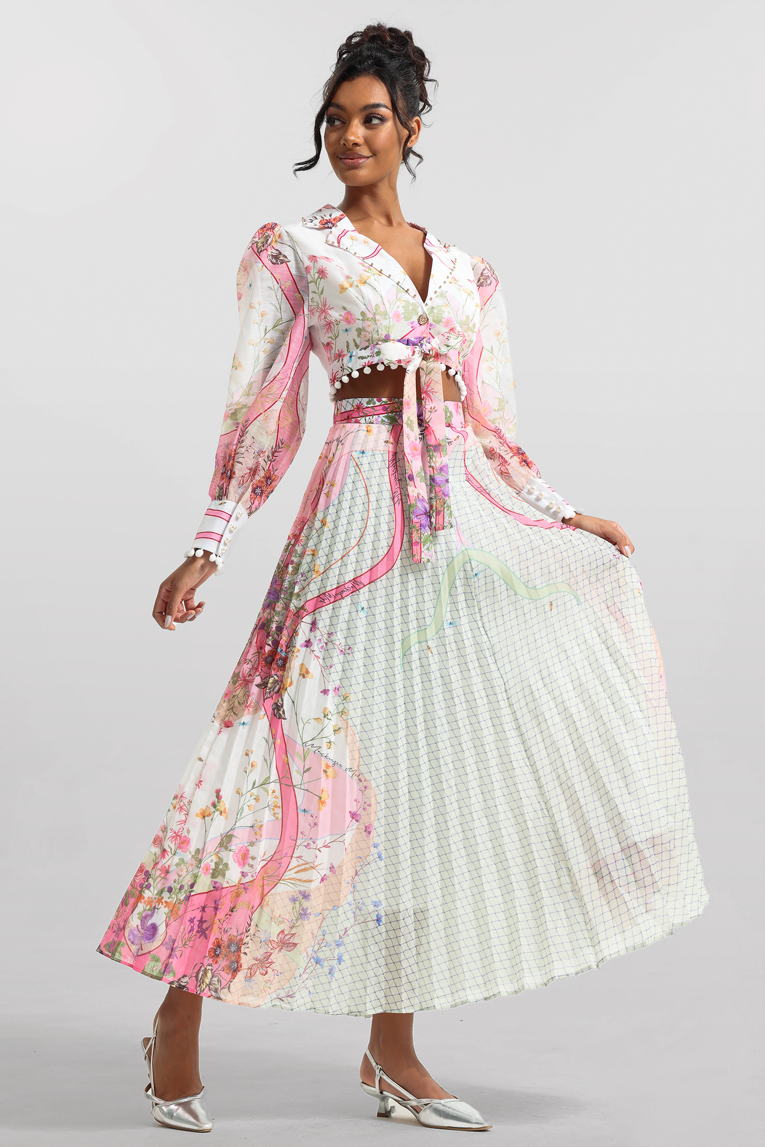 Floral Long Sleeve Top & Hight Waist Skirt Set