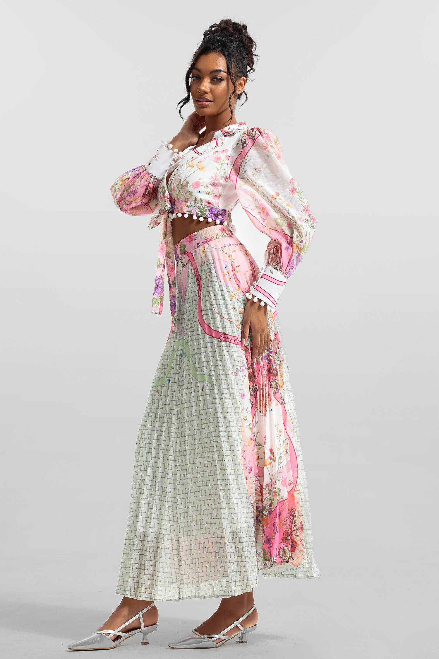 Floral Long Sleeve Top & Hight Waist Skirt Set