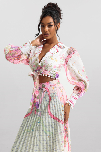 Floral Long Sleeve Top & Hight Waist Skirt Set