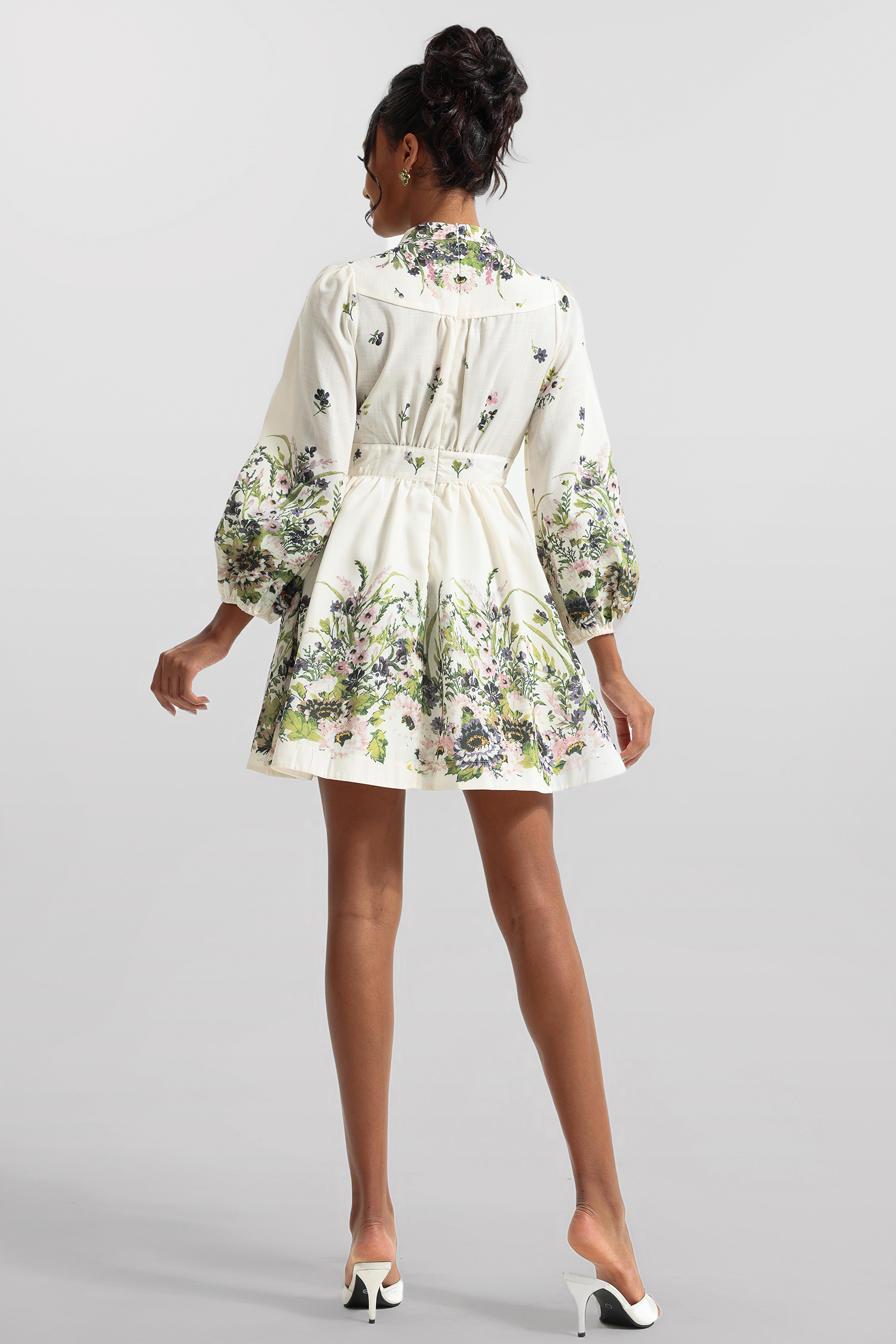 Floral Lantern Sleeve Mini Dress