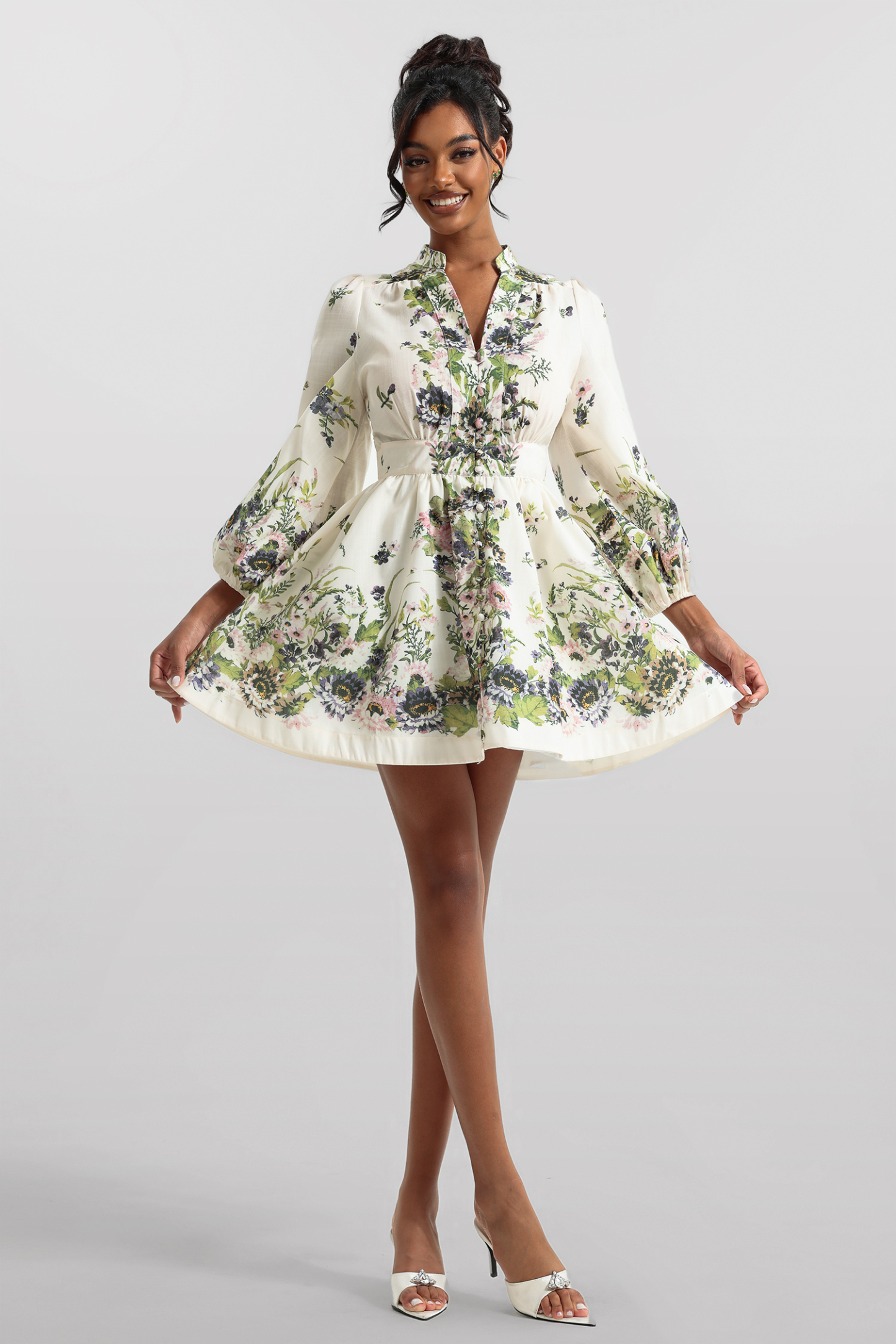 Floral Lantern Sleeve Mini Dress