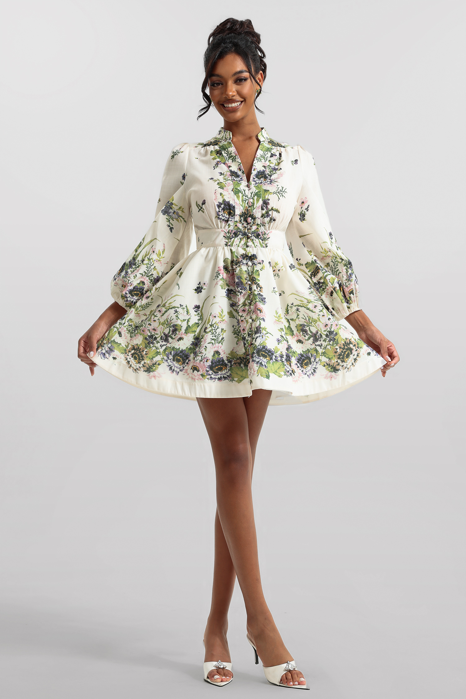 Floral Lantern Sleeve Mini Dress