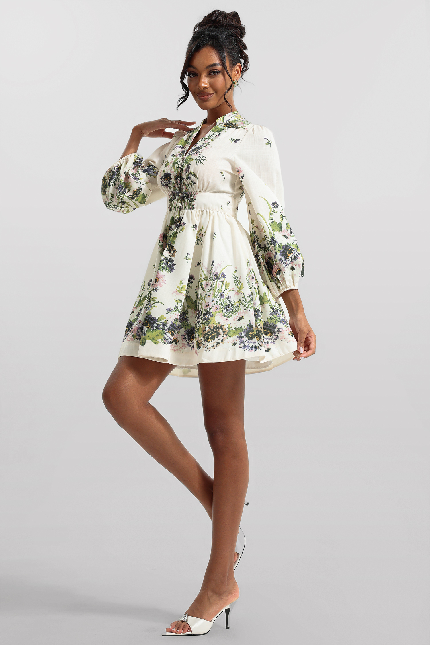 Floral Lantern Sleeve Mini Dress