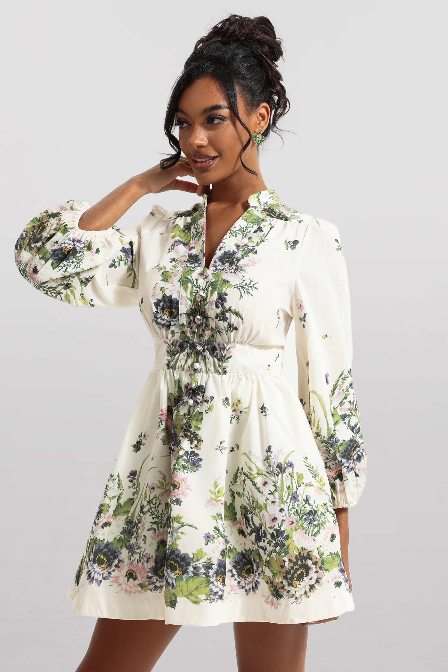 Floral Lantern Sleeve Mini Dress
