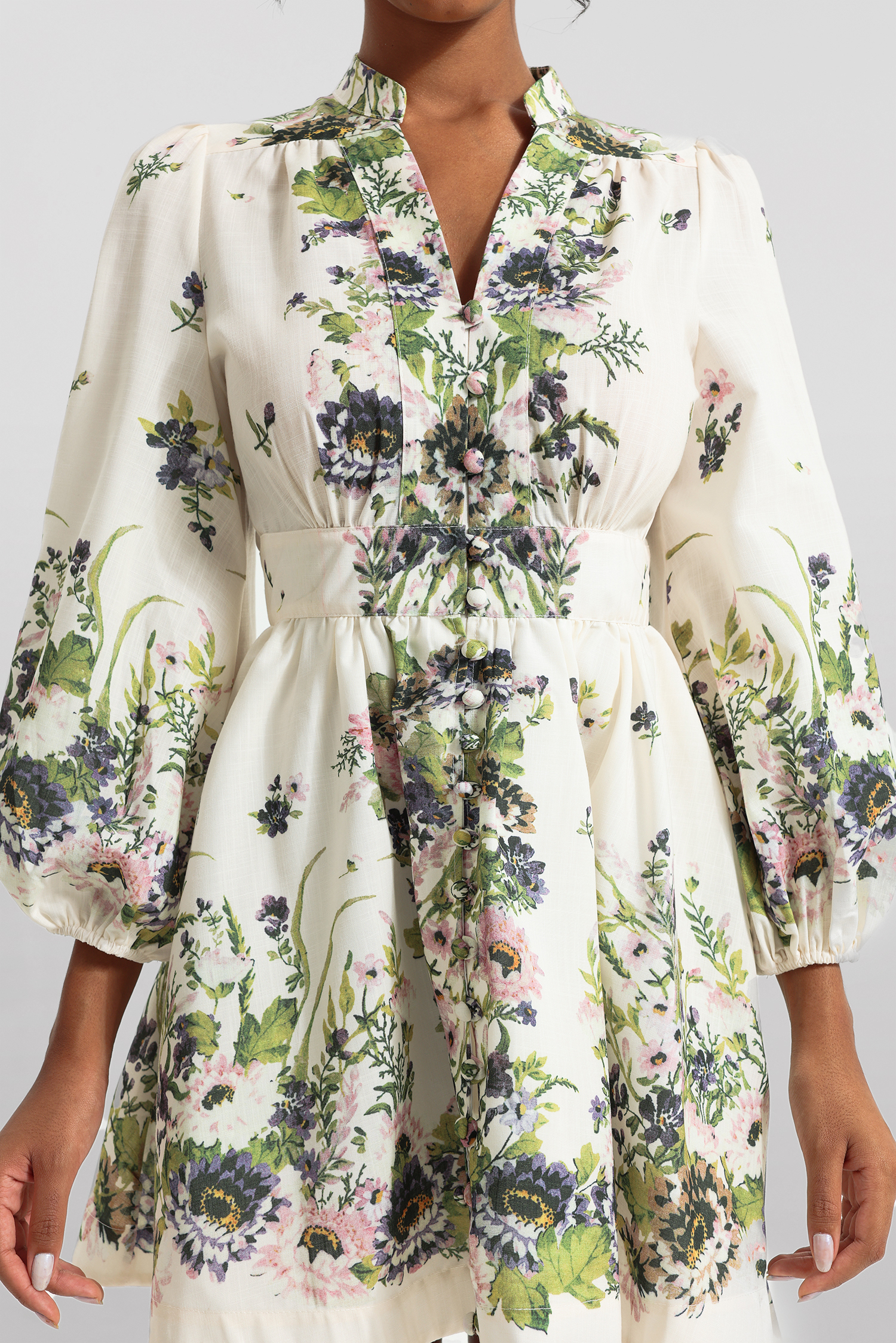 Floral Lantern Sleeve Mini Dress