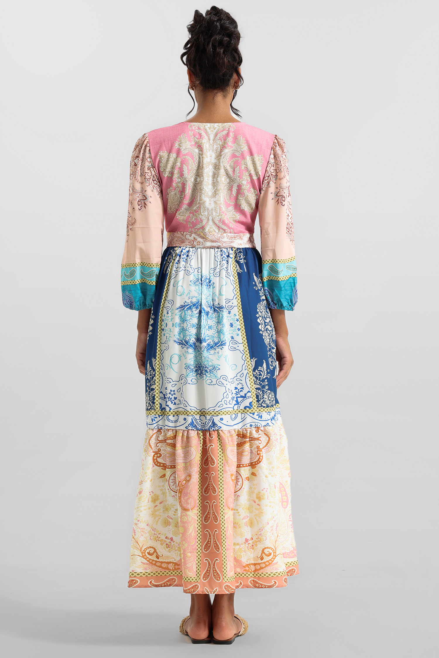 Paisley Print Puff Sleeve Midi Dress