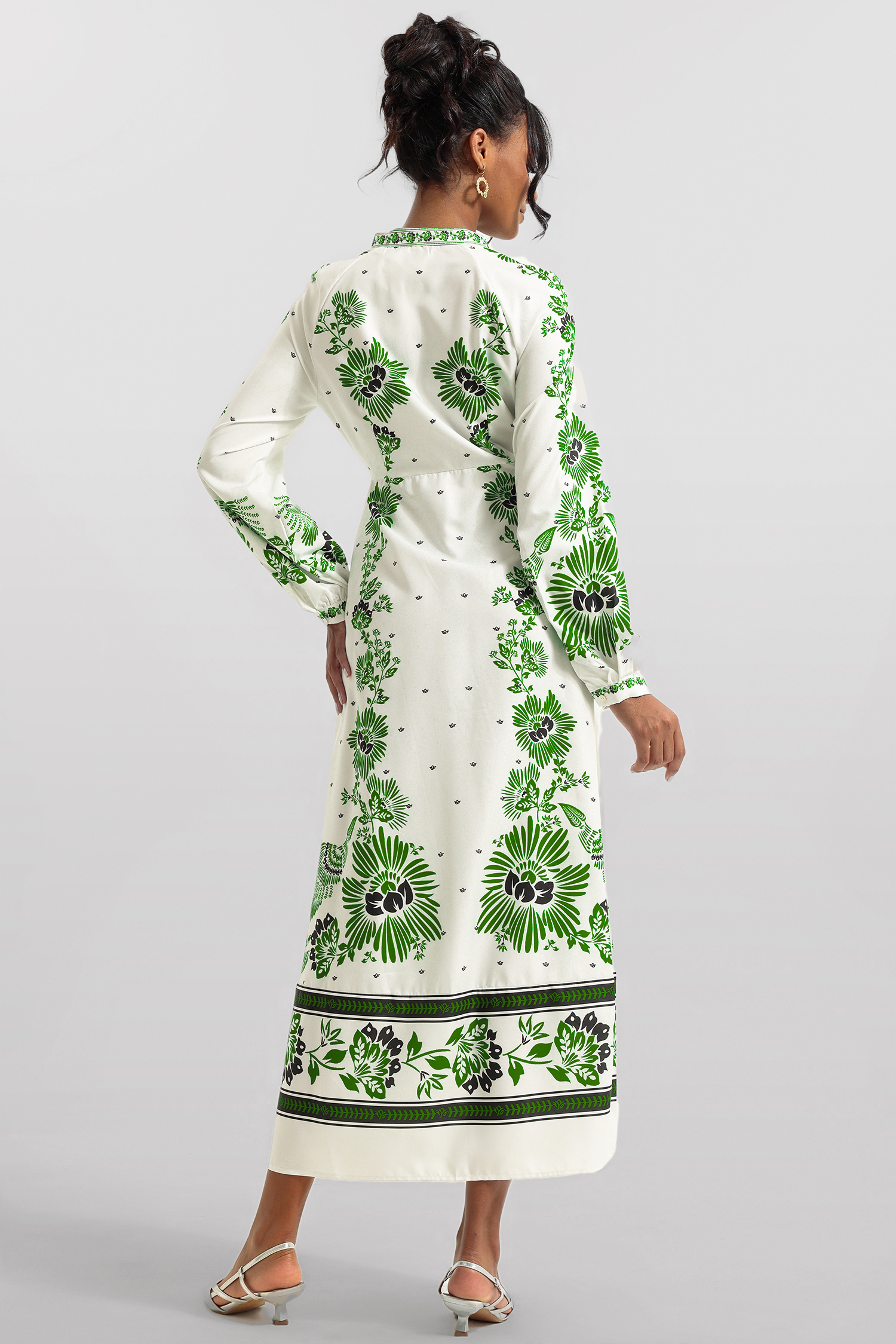 Floral Lantern Sleeve Bottom Midi Dress