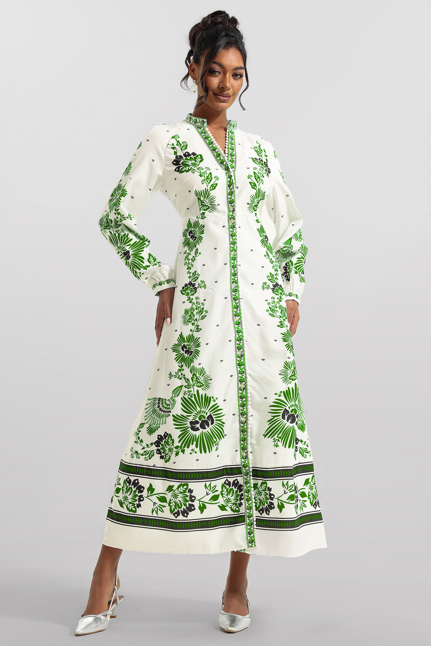 Floral Lantern Sleeve Bottom Midi Dress