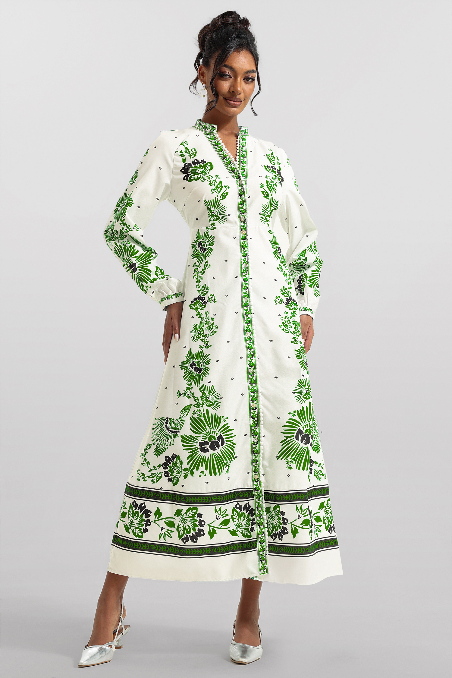 Floral Lantern Sleeve Bottom Midi Dress