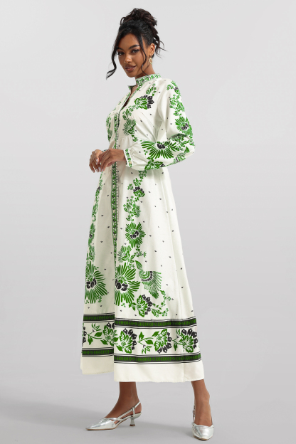 Floral Lantern Sleeve Bottom Midi Dress