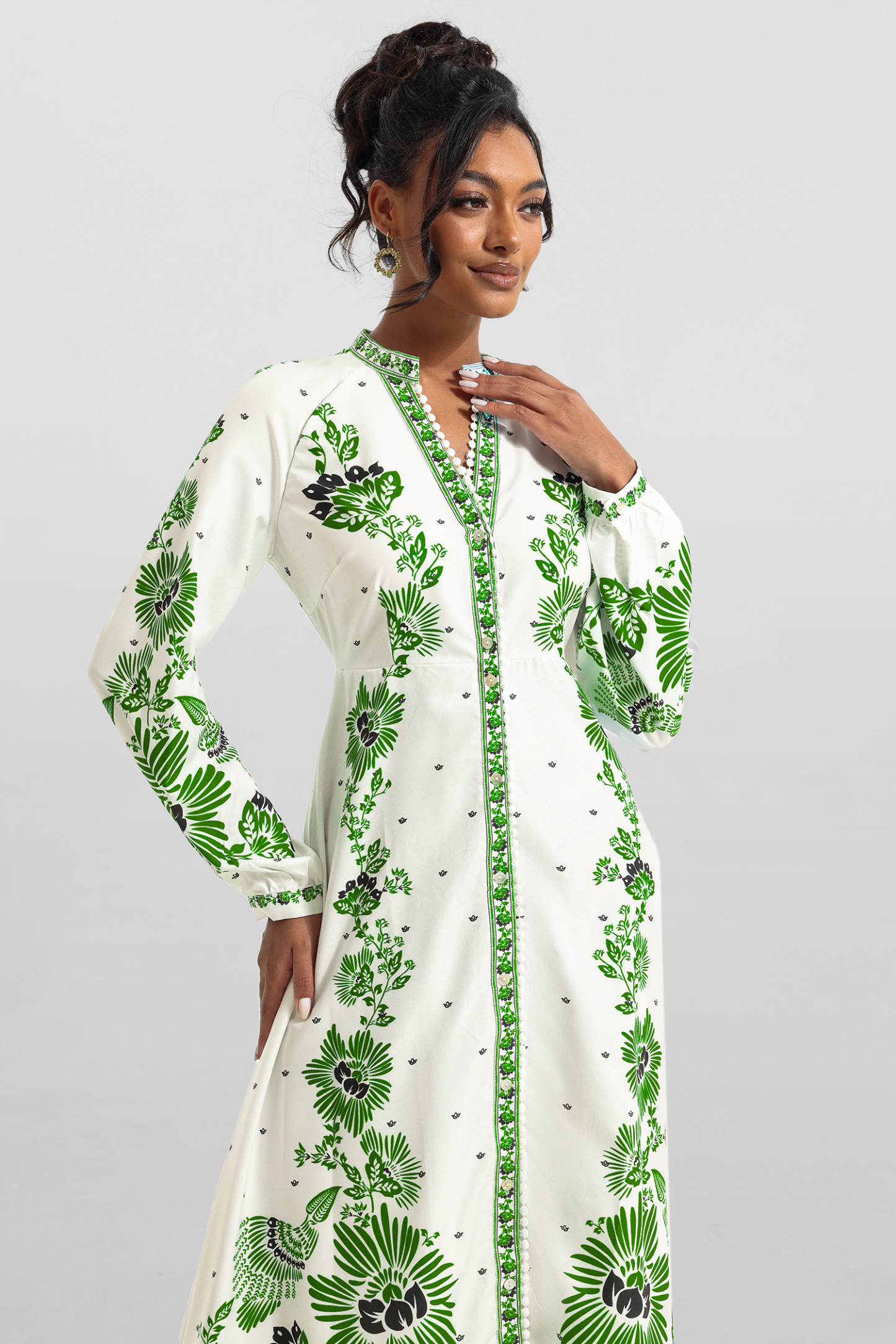 Floral Lantern Sleeve Bottom Midi Dress