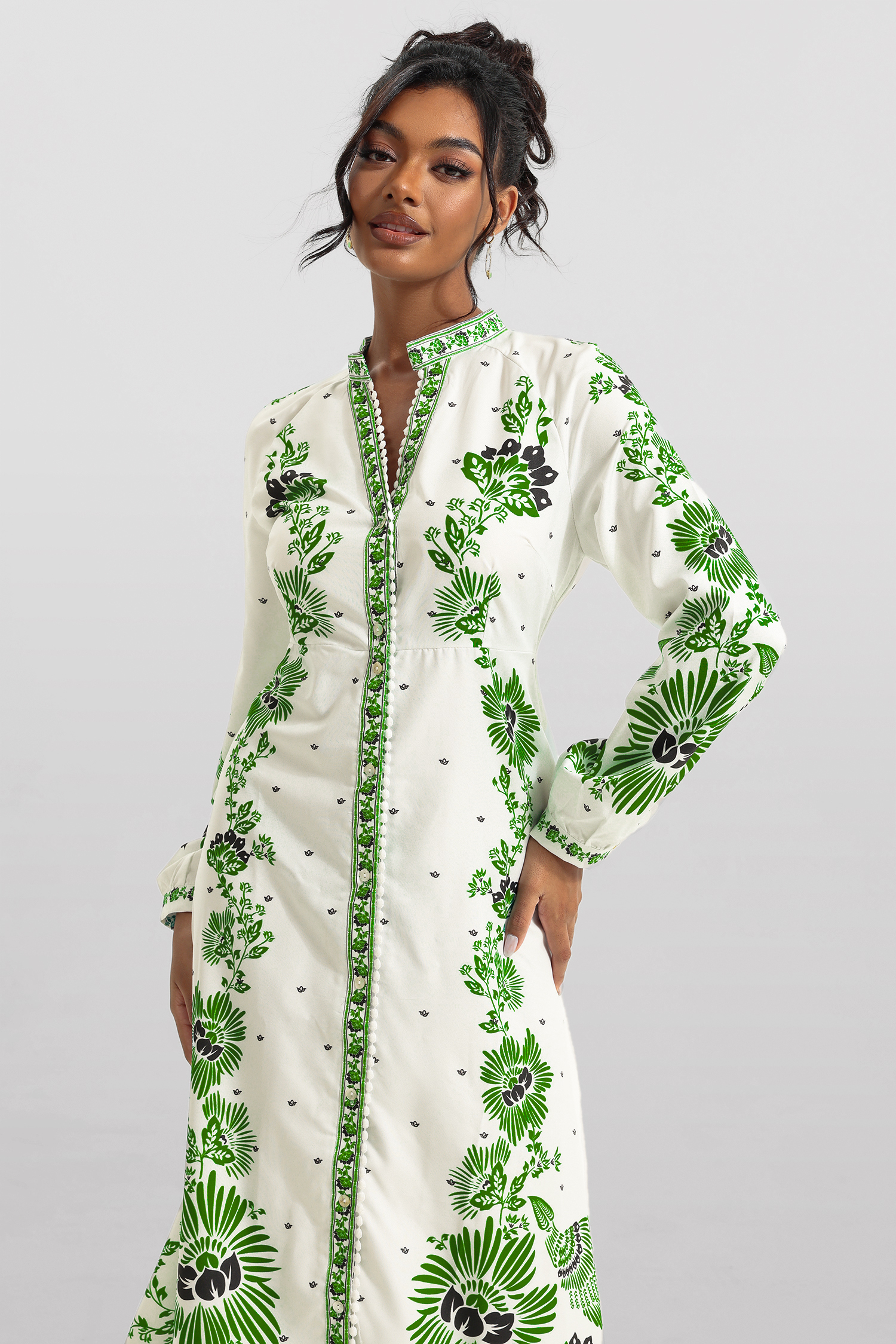 Floral Lantern Sleeve Bottom Midi Dress