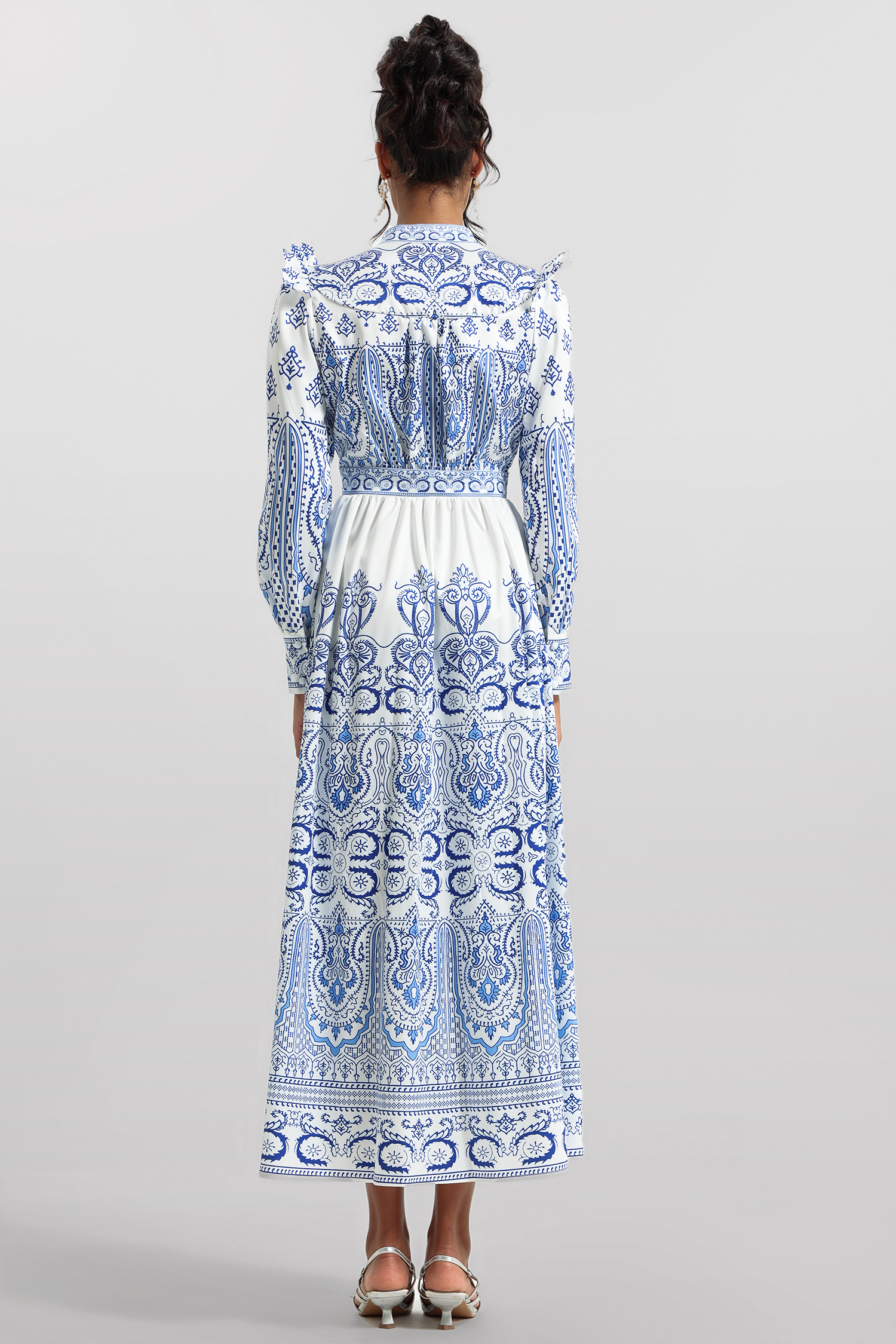 Paisley Print Lantern Sleeve Midi Dress