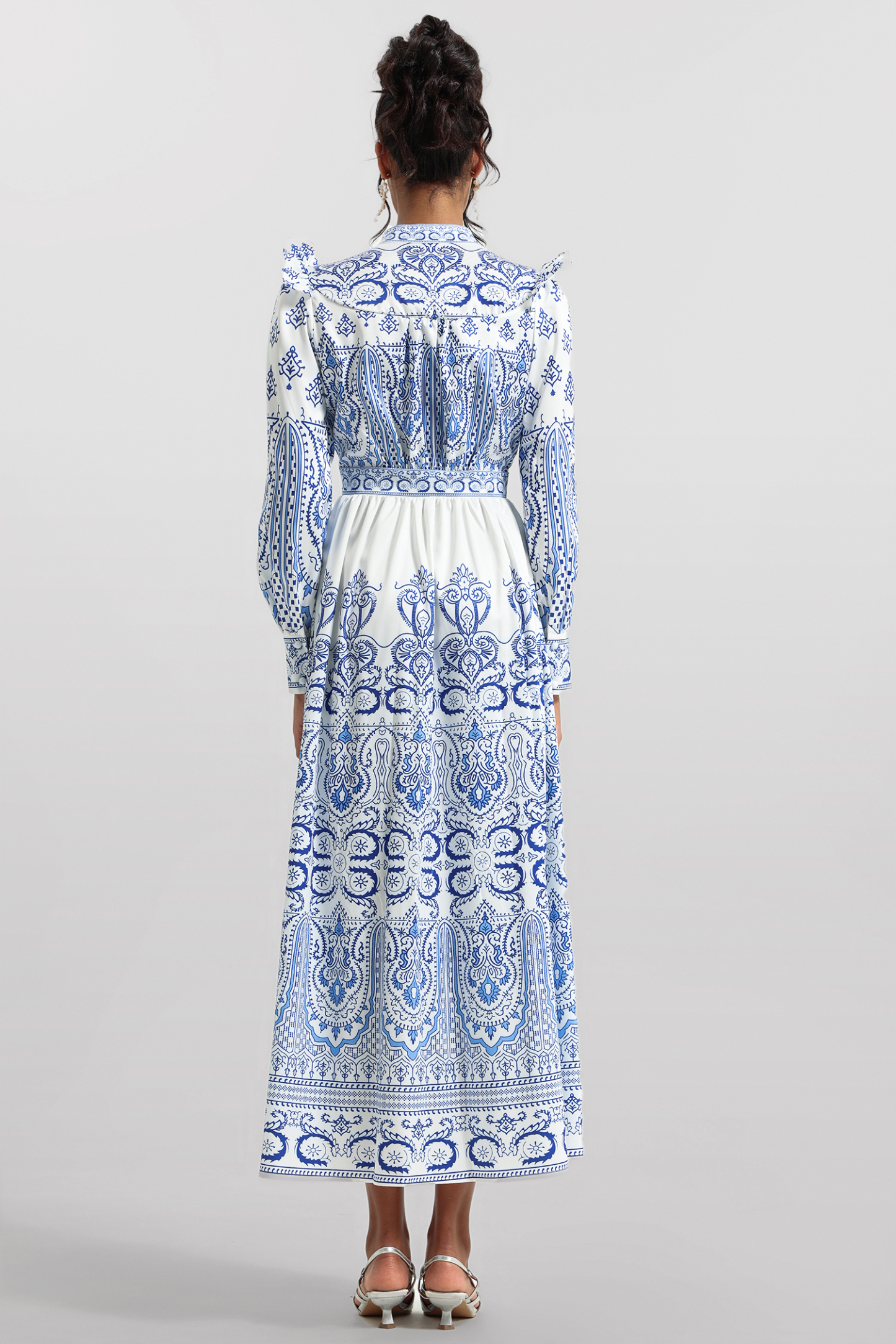 Paisley Print Lantern Sleeve Midi Dress