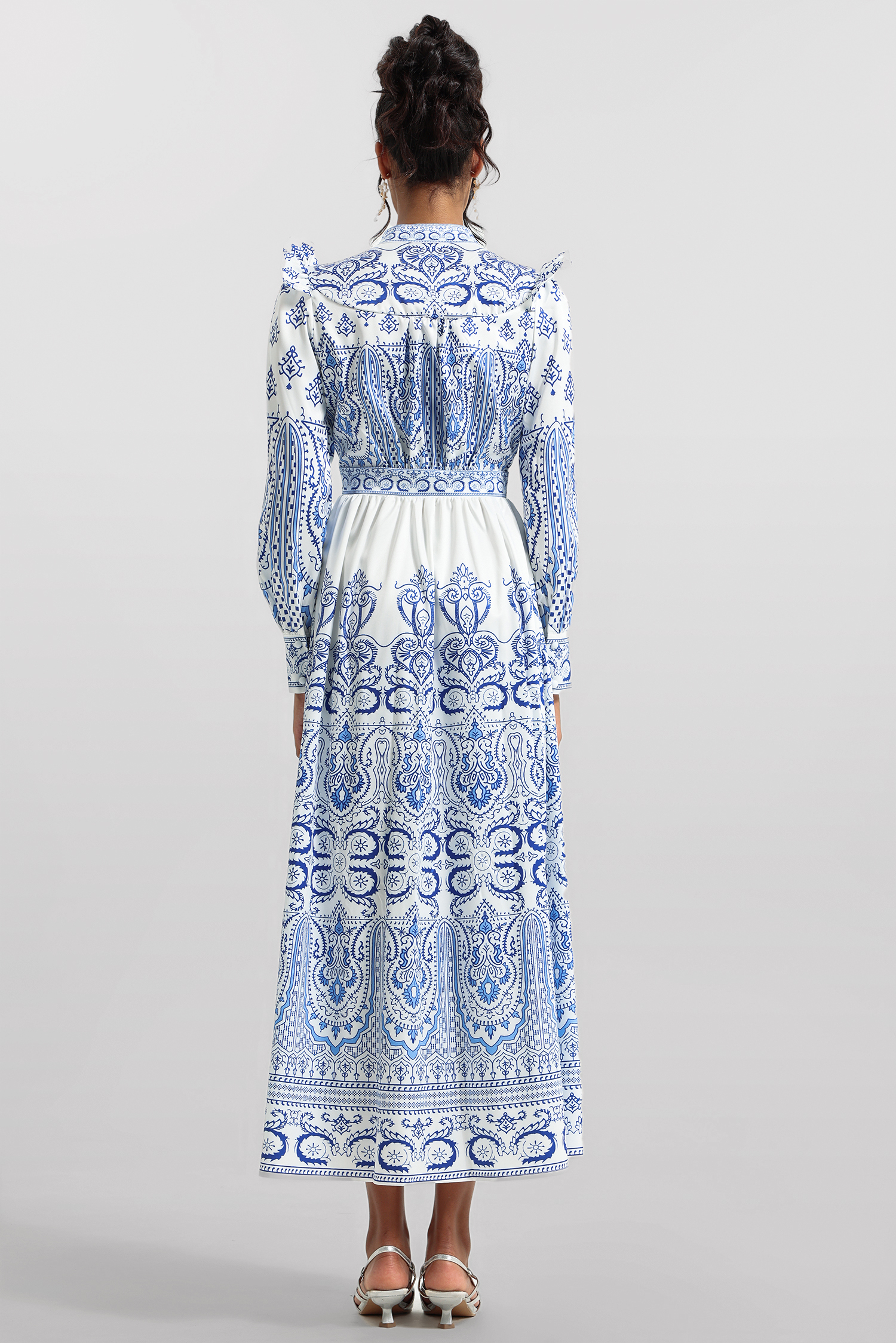 Paisley Print Lantern Sleeve Midi Dress
