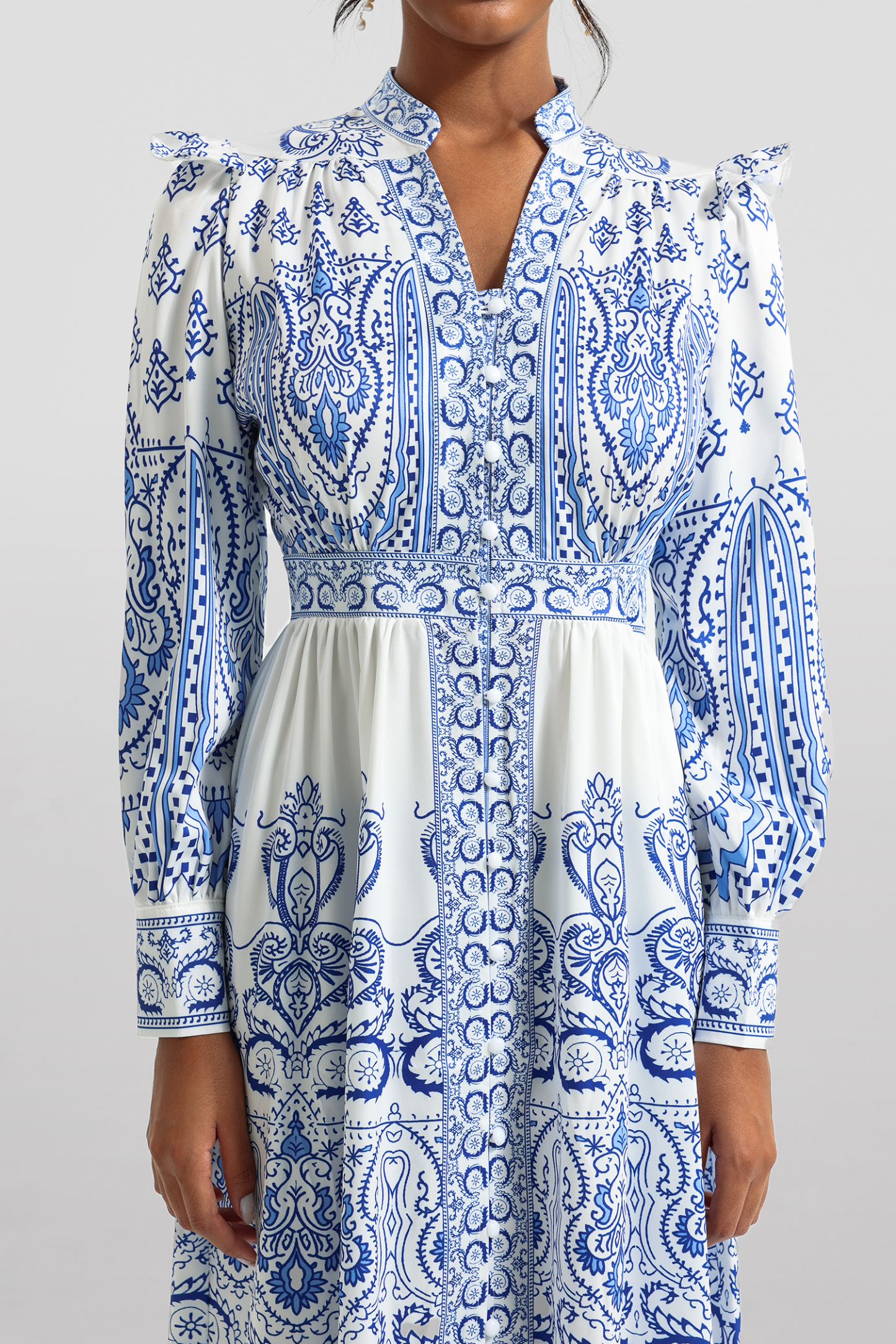 Paisley Print Lantern Sleeve Midi Dress
