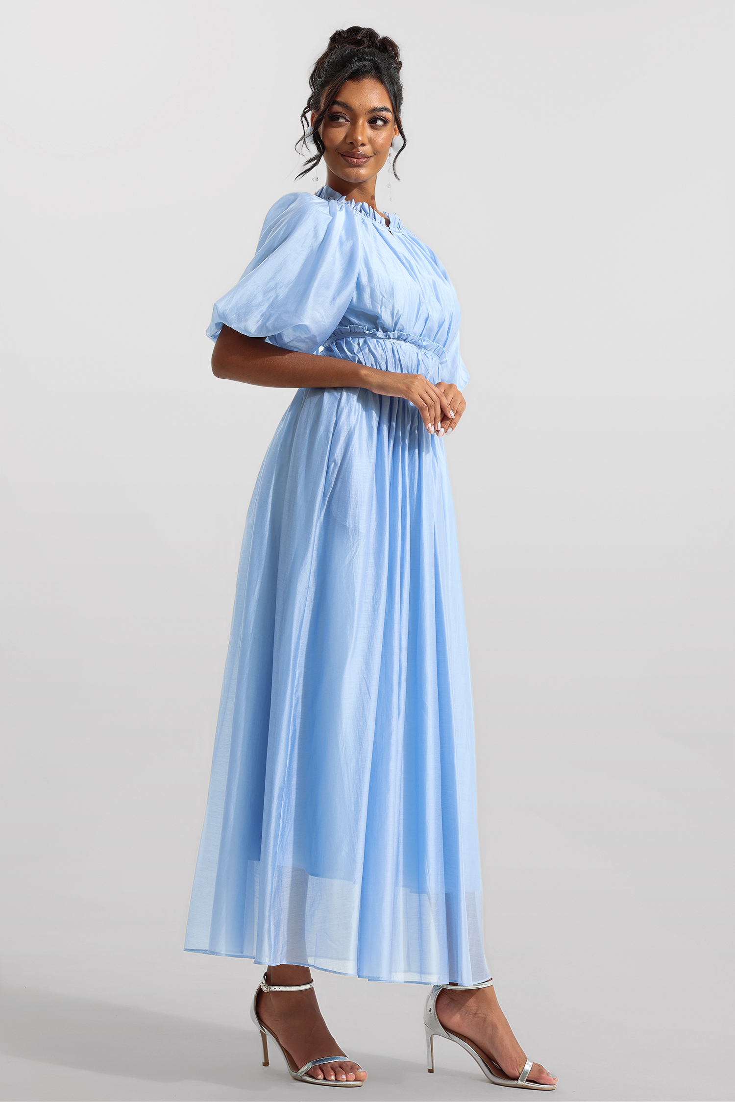 Chiffon Raglan Sleeve Frill Midi Dress